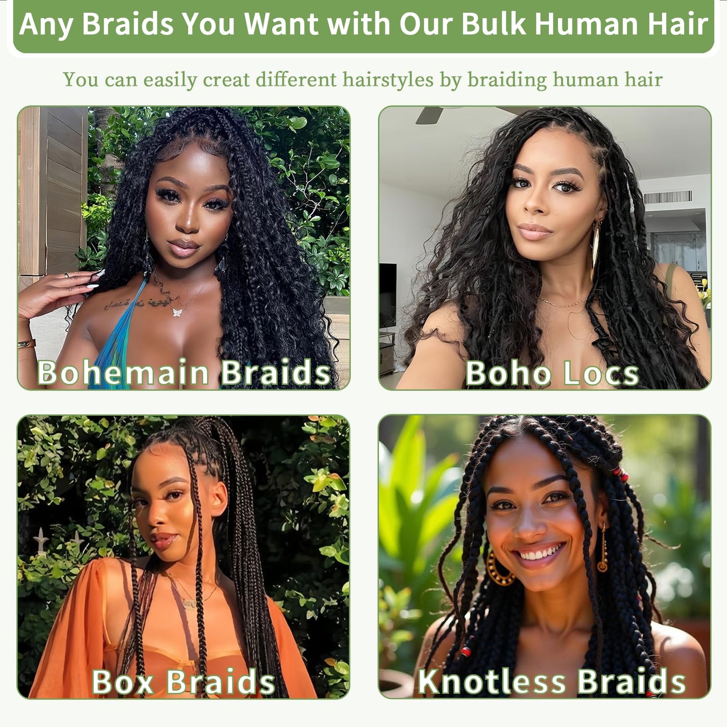 Human Braiding Hair for Boho Braids Bulk Extensions