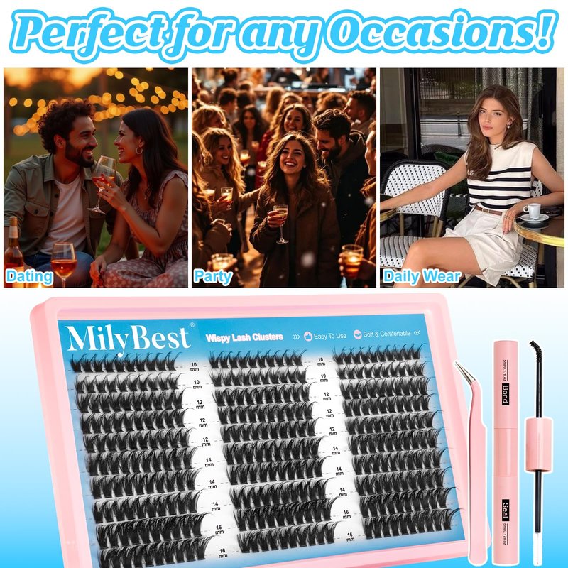 MilyBest Manga Lash Clusters Kit Spiky Anime Cluster Eyelash Extensions 150Pcs CC Curl Wispy Lash Extension Kit 10-16mm DIY Cosplay Doll Individual Lashes Clusters Natural Look