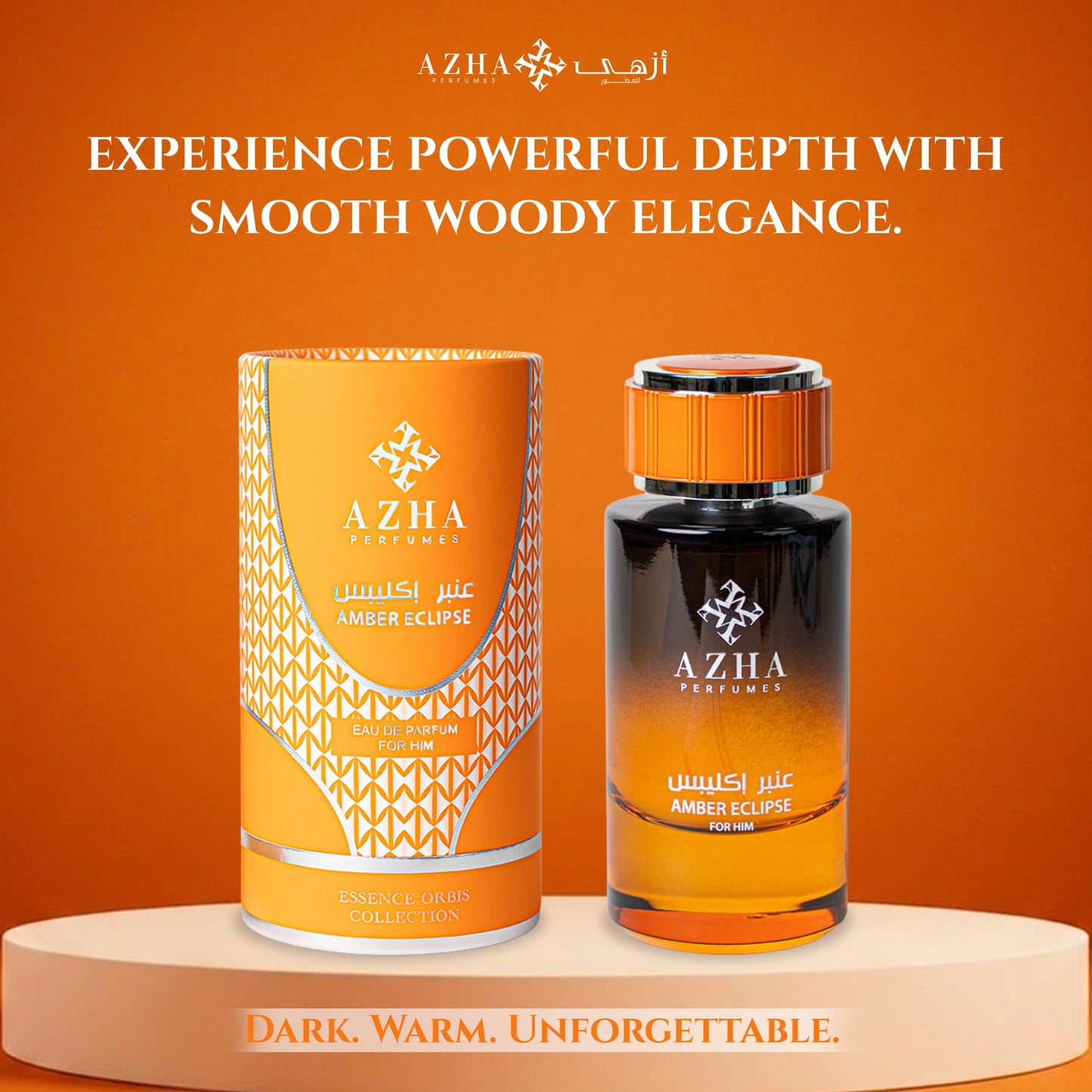 Azha Perfumes Essence Orbis Amber Eclipse Eau de Parfum for Men, 3.4 Fl Oz / 100 mL, Long Lasting Arabian Perfume Spray, Citrus Woody Amber Fragrance with Bergamot, Ginger, Osmanthus, Luxury Scent