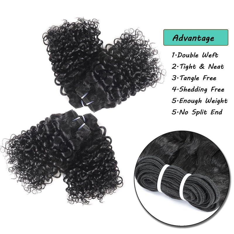 JTdebade Curly Wave Human Hair bundles 10+12 Inch 12A Grade Brazilian 100% Virgin Hair Weave Bundles Human Hair for Black Women (10'' 10'' 12'' 12'')