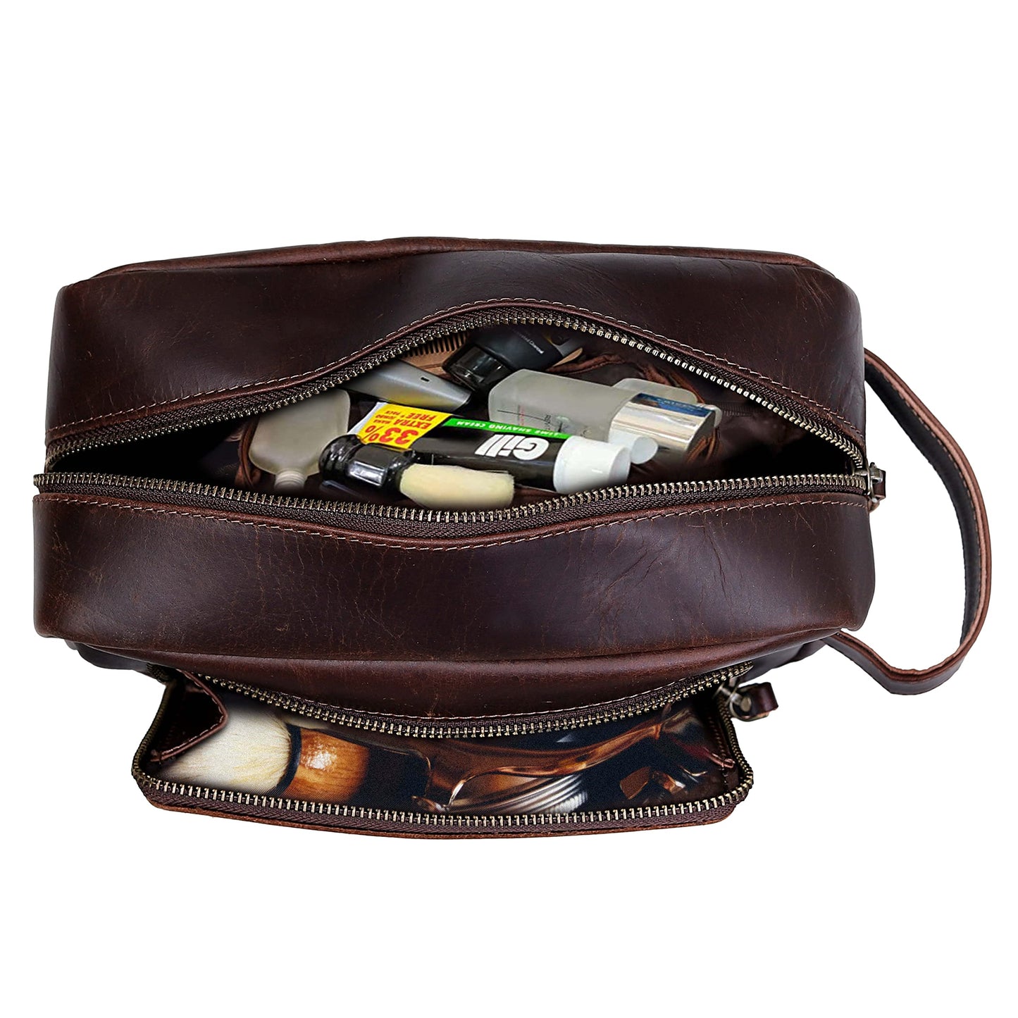 cuero Leather Brown Dopp Kit Unisex Travel Toiletry Cosmetic Pouch Shaving Kit Men Women (black)