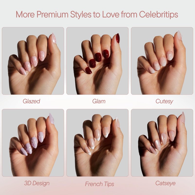 Celebritips Nail Art Press-Ons | Scarlett, Extra Short Oval Nails, Reusable | 16 sizes - 32 Nails Kit with Super-hold Nail Glue and Sticky Tabs