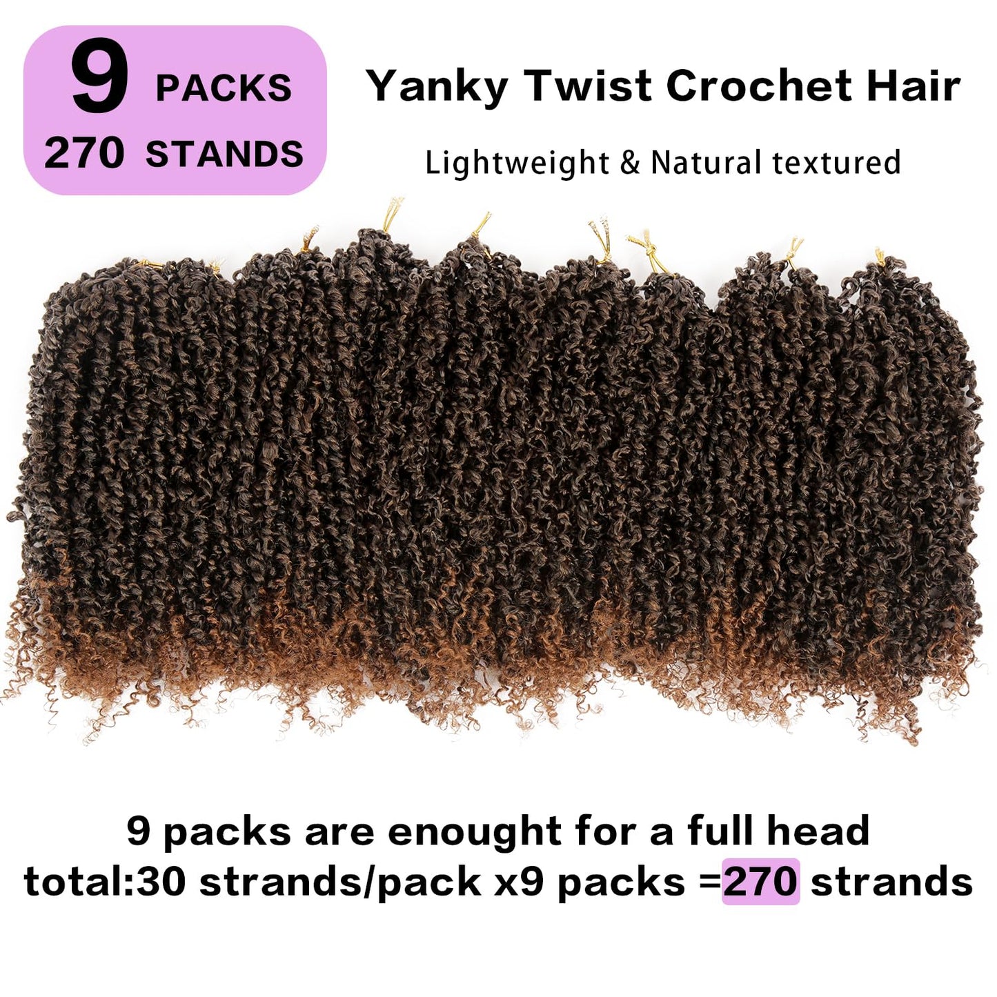 Yanky Twist Crochet Hair 9 Packs (270 Strands Total) 12 Inch Mini Twisted Crochet Hair,Synthetic Spring Twist Hair Short Passion Twist Hair Extensions For Women(1B30)