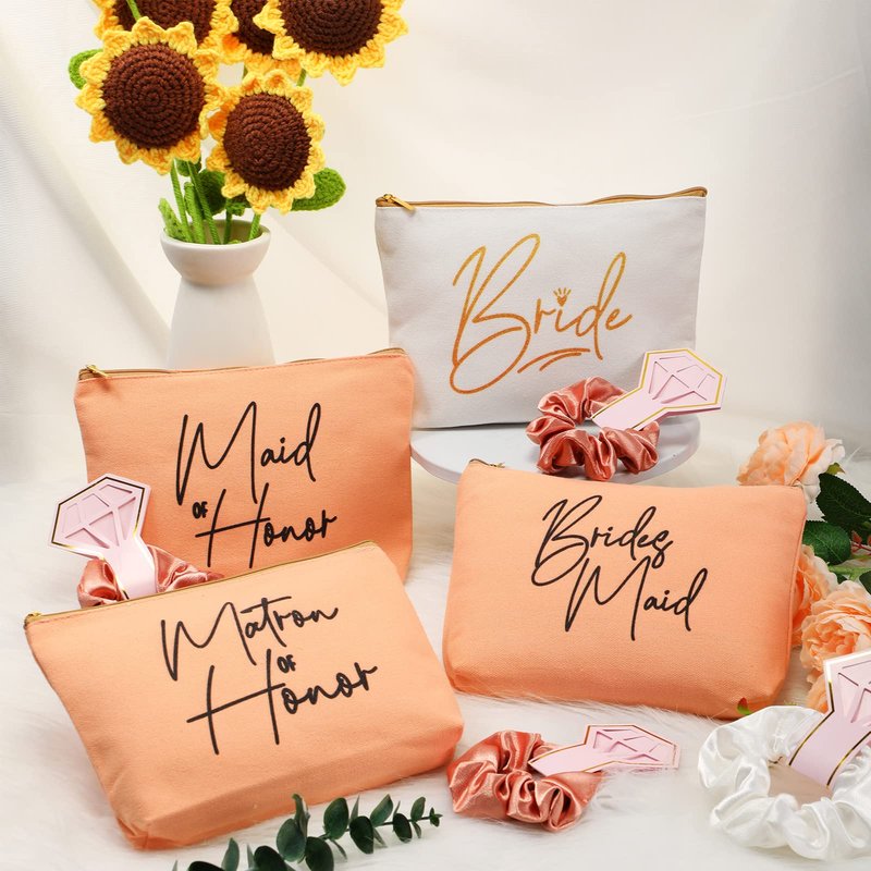24 Pieces Bridesmaid Proposal Gifts Wedding Makeup Bag Gift Set Includes 8 Bridesmaid Makeup Bags 8 Satin Hair Scrunchies 8 Bridesmaid Compact Mirrors(Green Leaves)