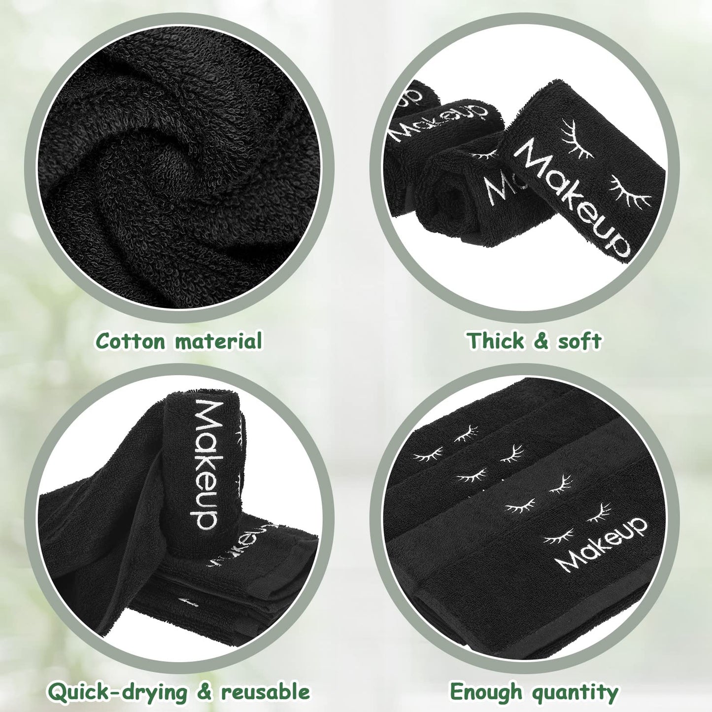 Shimeyao 13x13 Inch Black Makeup Towels Bulk Reusable Makeup Washcloths for Face Facial Remover Washcloths Absorbent Cotton Towel for Salon Spa Women Skin Care(6 Pcs,Classic)