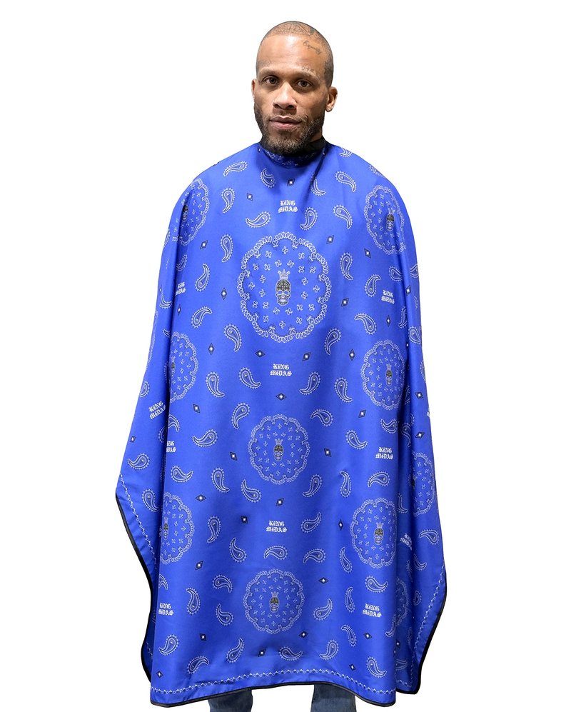 King Midas Barber Hair Cutting Cape for Men & Women - Adjustable Neck Hair Cape for Haircuts with Snap Button, Bandana Barber Cape - Paisley – Blue