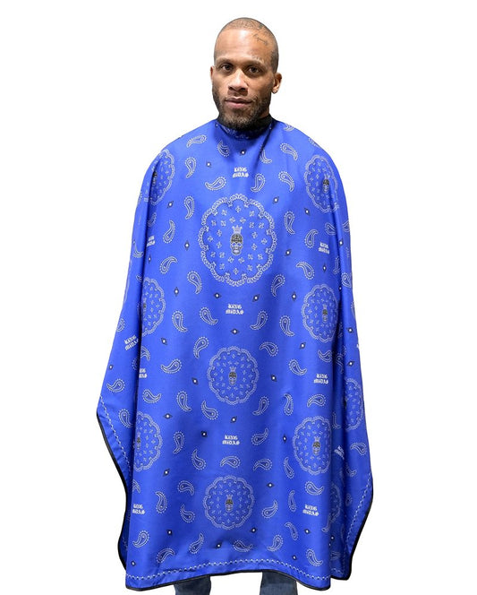 King Midas Barber Hair Cutting Cape for Men & Women - Adjustable Neck Hair Cape for Haircuts with Snap Button, Bandana Barber Cape - Paisley – Blue