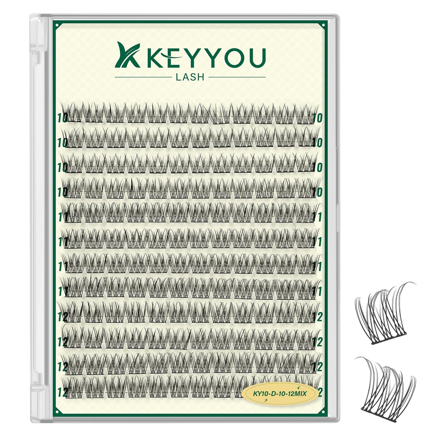 KEYYOULASH Lash Clusters Manga Lash Extension D Curl 144pcs 10-12mm Wispy Eyelash Clusters Natural Volume Eyelash Extensions Individual Lashes DIY at Home(KY10,D-10-12MIX)