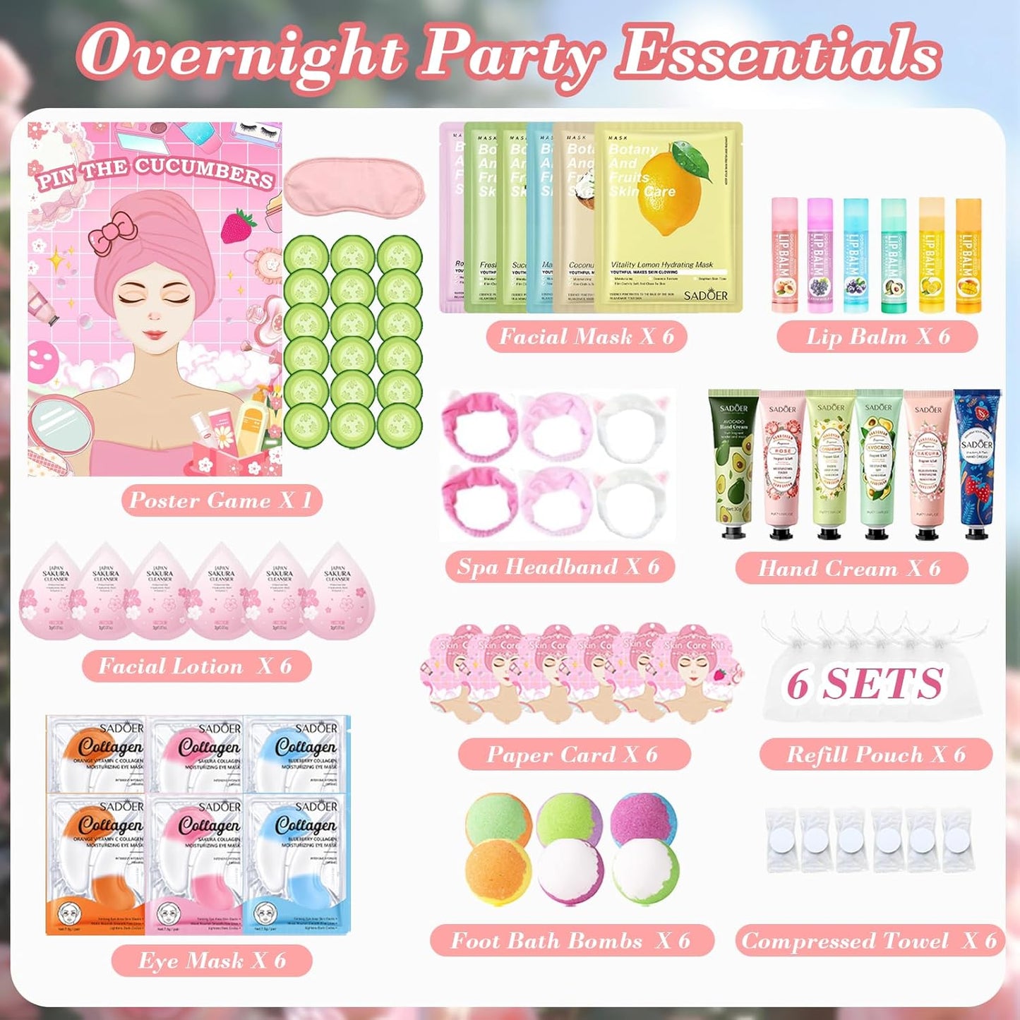 Spa Party Supplies - 68PCS Essentials Set with Hand Cream, Lip Balm & Foot Bath Bombs | Perfect for Birthday & Sleepover Events