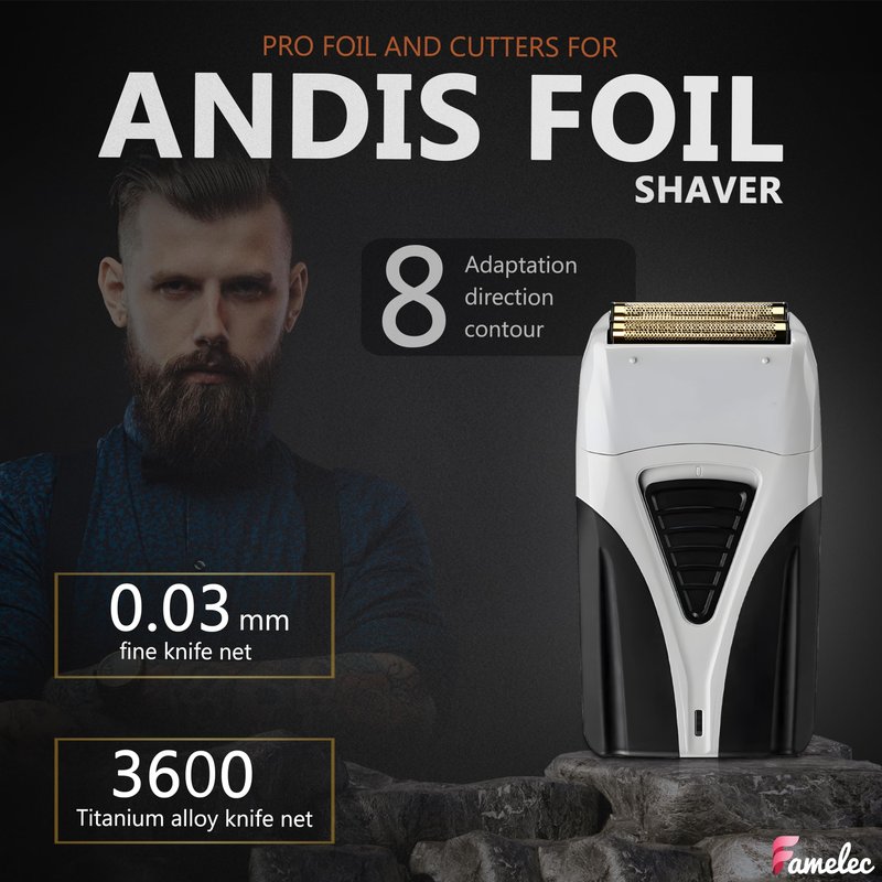 FAMELEC 2 Pack for Andis Shaver Foil TS-1 TS-2, ProFoil Lithium Shaver Replacement Titanium Foil Assembly and Inner Cutters Compatible with Andis Smooth Shaving Cordless Shavers