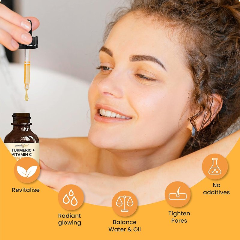 Turmeric Serum for Face | Glow-Boosting Vitamin C Moisturizer - Organic Anti-Aging Formula for Dark Spots & Wrinkles - 8 FL OZ