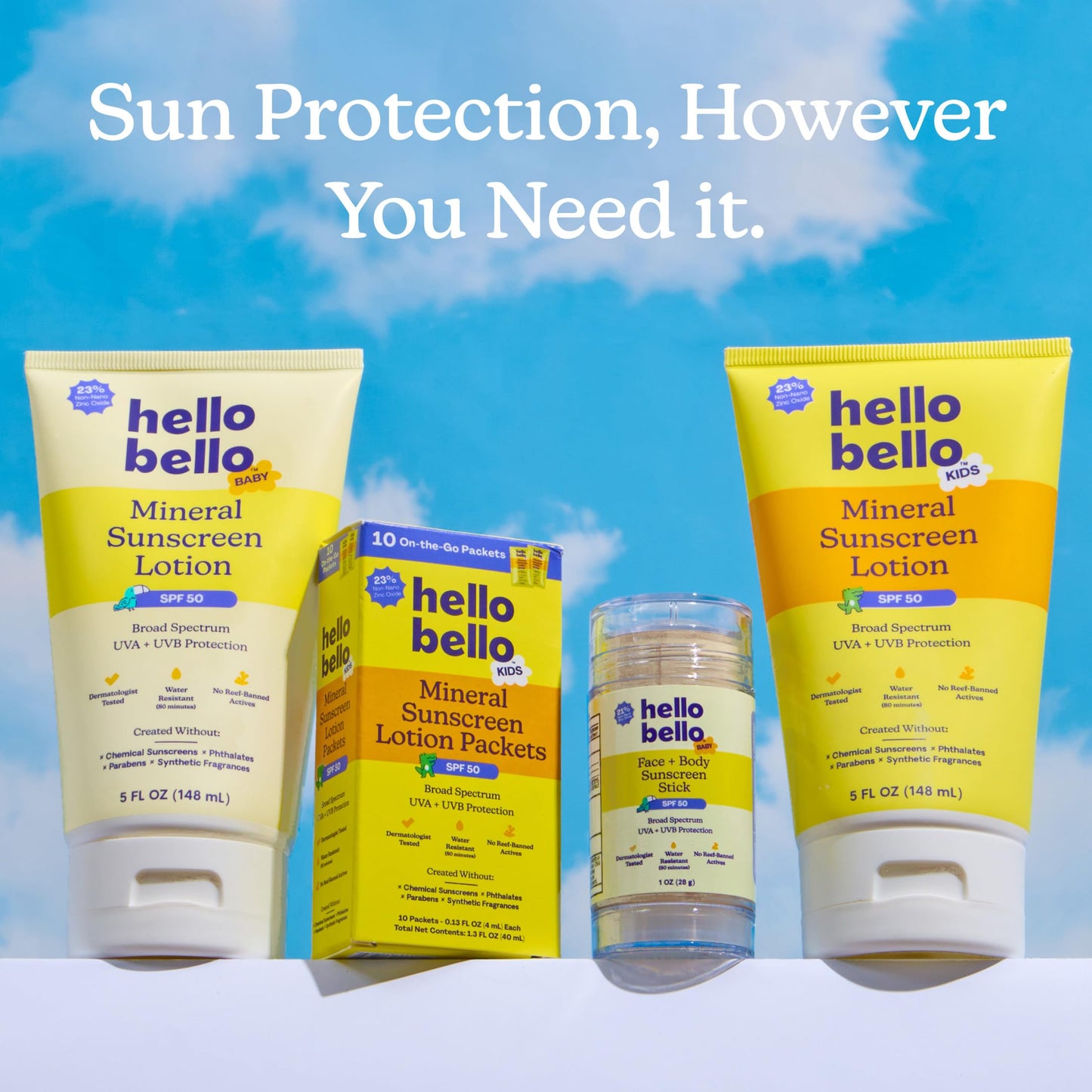 Hello Bello Kids SPF 50 Mineral Sunscreen Lotion - 5oz Tube - Water Resistant Broad Spectrum UVA + UVB Sun Protection
