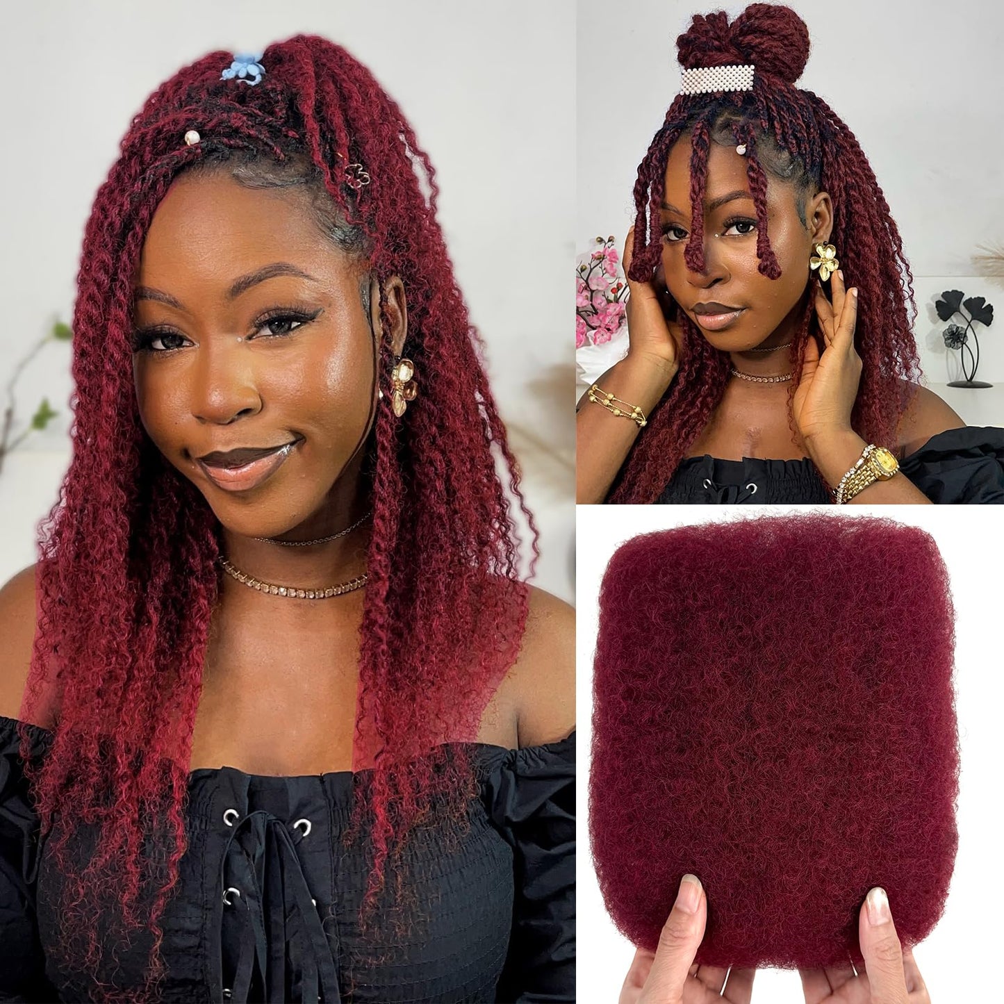Afro Kinkys Bulk Human Hair 613# 4C Kinky Braiding Hair for Dreadlocks 10 Inch 613 Blonde Human Cuban Twist Hiar for Loc Repair, Dreadlock Extensions, Mini Twists, Braids