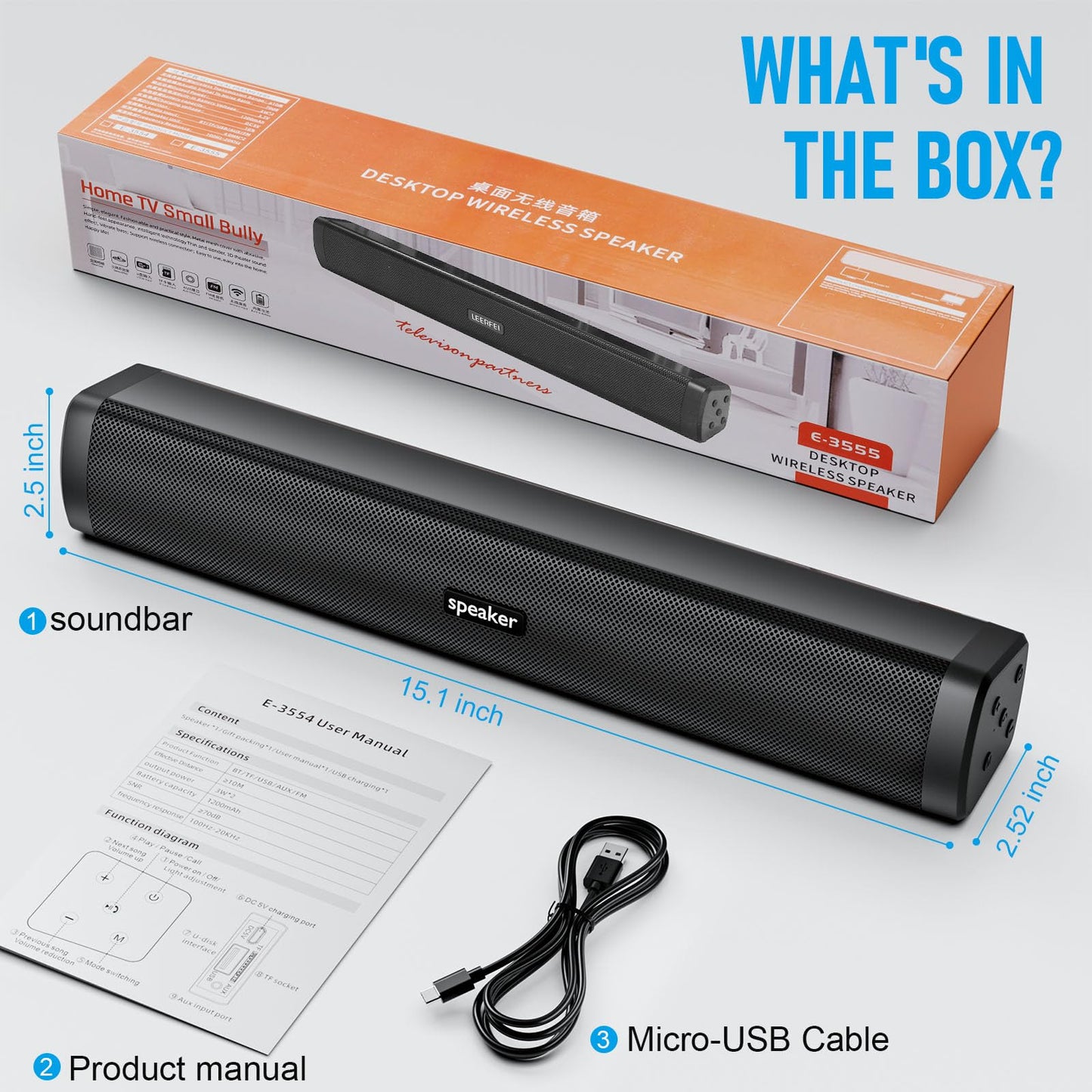 Dnil Portable Long bar Speaker, Bluetooth Wireless Speaker, a Wireless Bluetooth Speaker Suitable for Indoor and Outdoor use, Ideal for TV, Parties, the Beach, and Vacations.