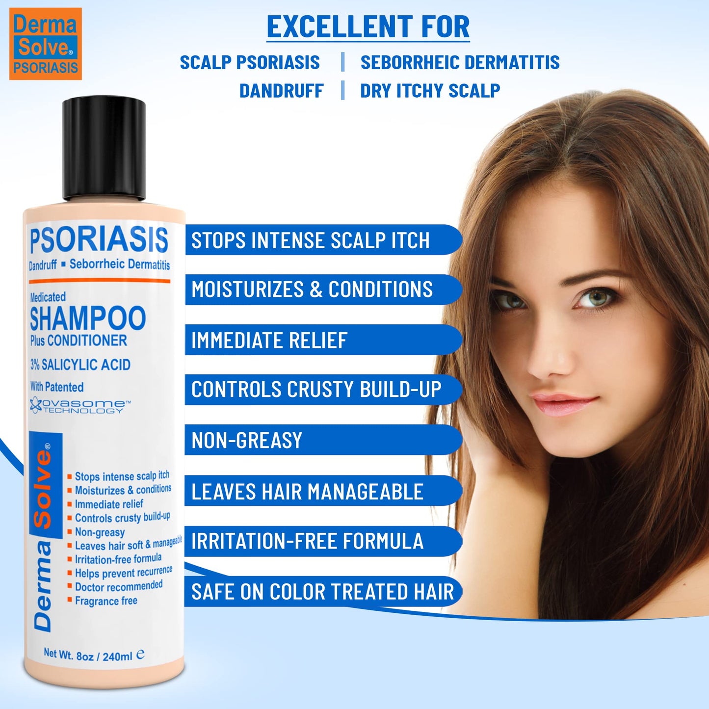 Psoriasis Shampoo and Leave-In Styling Spray Conditioner (Combo Pack) | Detangler for Sensitive Skin, Soothing Anti Dandruff, De-Flake, Dry Scalp Treatment for Seborrheic Dermatitis & Damaged Hair