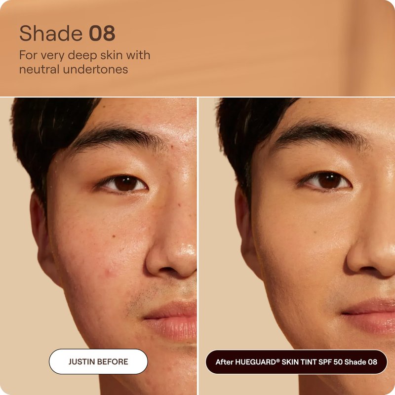 Live Tinted Hueguard Tinted Sunscreen SPF 50 - Mineral Sunscreen for Face, Skin Tint with Buildable Coverage, Dewy Glow Finish, Hydrating, Vegan, Fragrance-Free, Water & Sweat Resistant, Shade 08