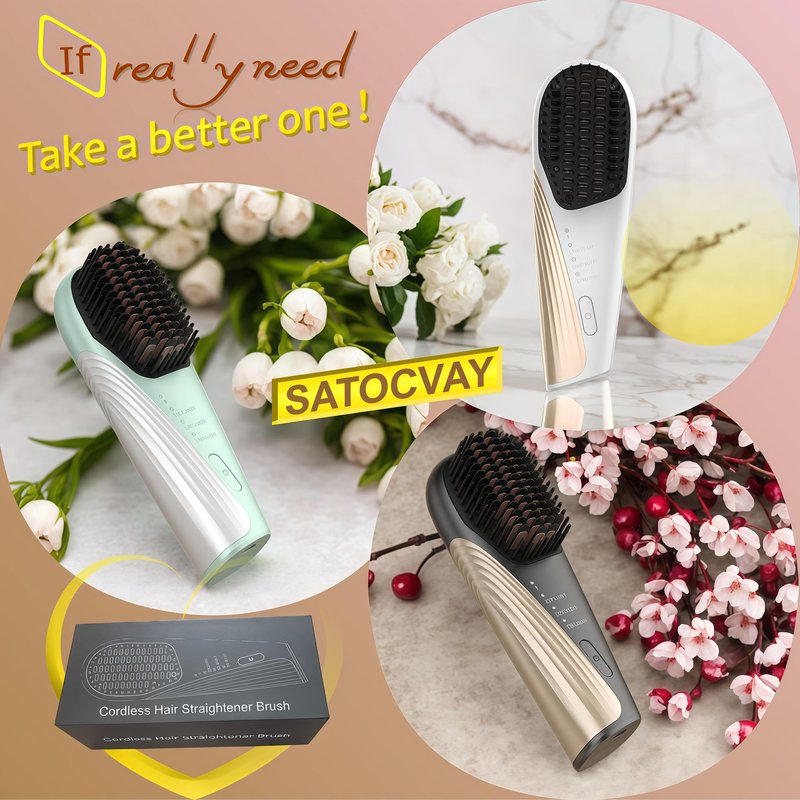 Go Brush Pro Cordless Hair Straightener Brush - Portable Travel-Friendly, 30s Quick Heat, 10000mAh USB-C Rechargeable, 150M Negative Ions (White(10000mAh))