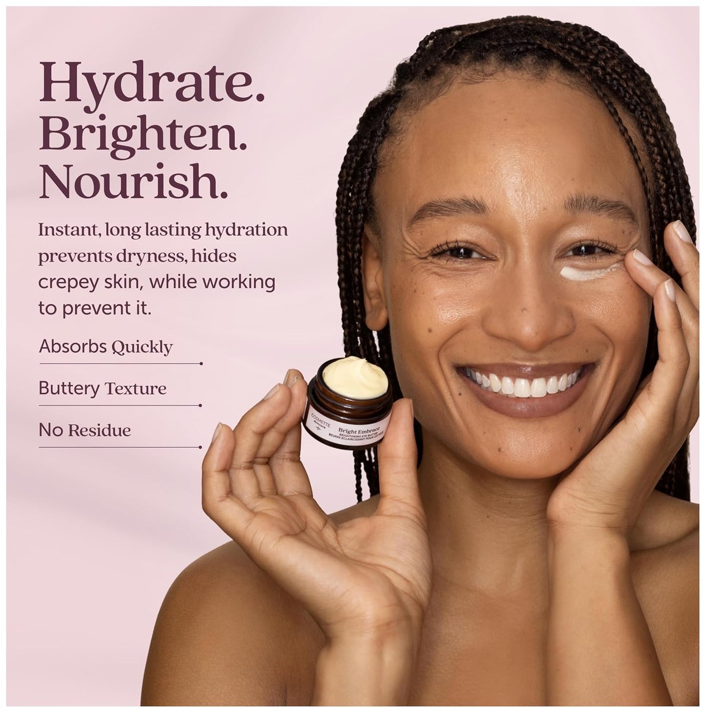 Brightening Eye Cream - Vegan Under Eye Butter with Niacinamide for Dark Circles & Wrinkles | 0.5 FL Oz