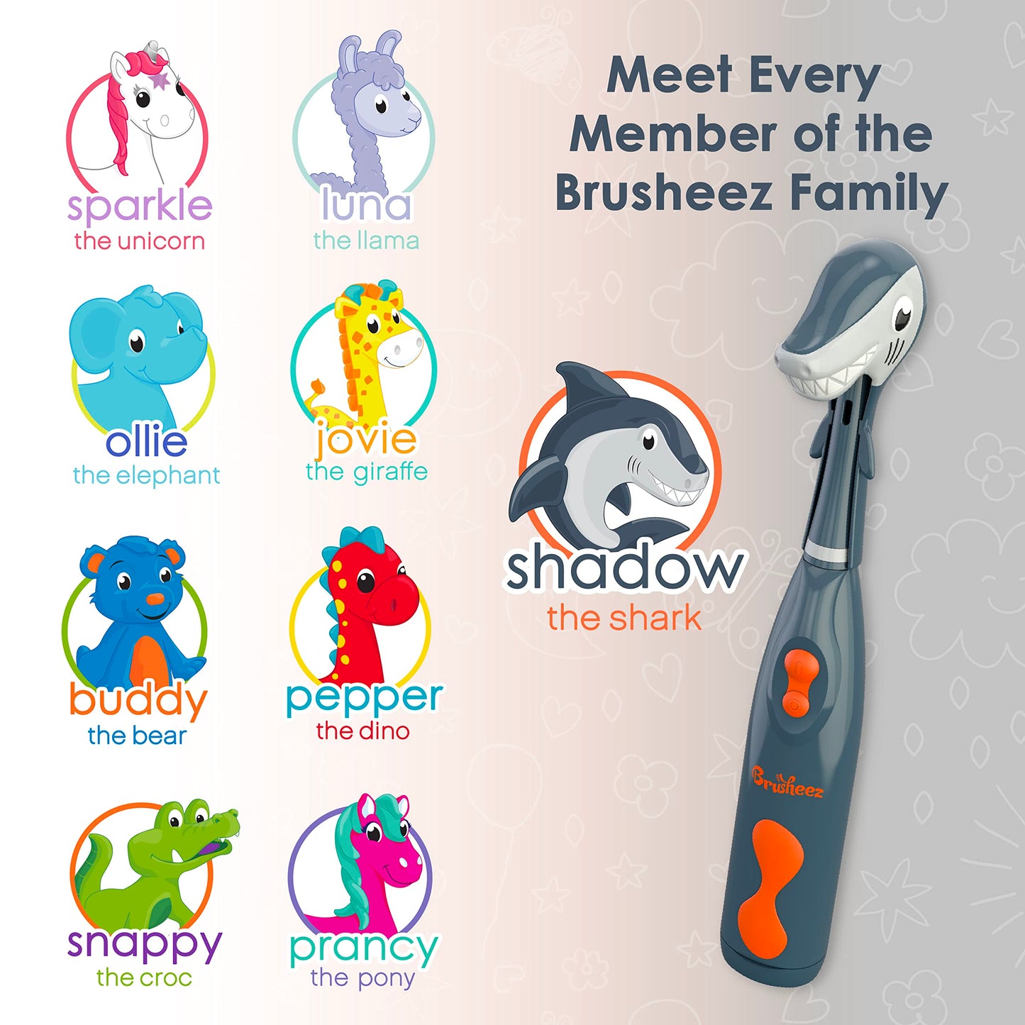 Brusheez Kid's Electric Toothbrush Set & Replacement Heads 2 Pack - Shadow the Shark