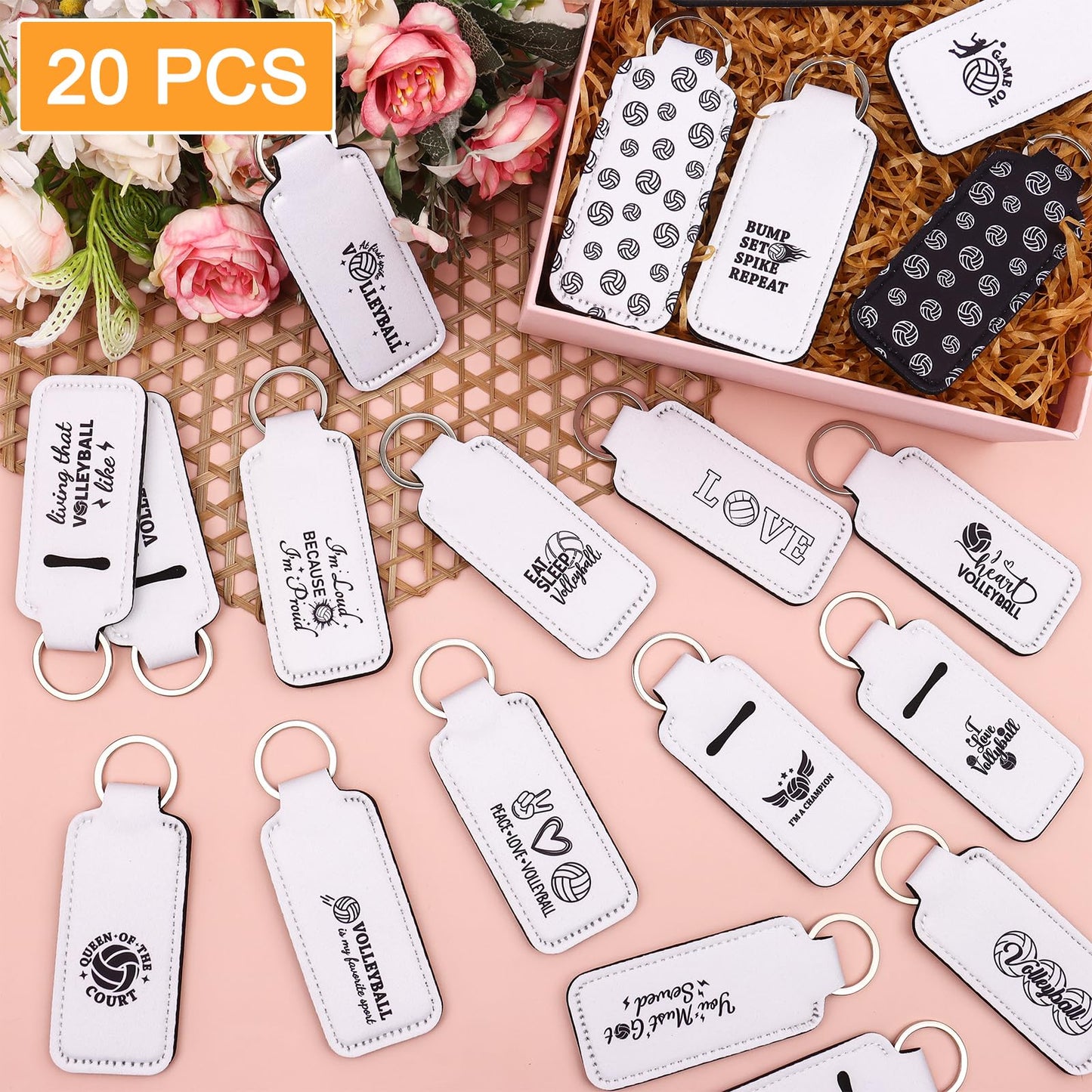 Haiabei 20Pcs Volleyball Lipstick Holder Keychains Bulk Volleyball Lipstick Balm Holder Keychain Clip-on Lipstick Sleeve Pouch Volleyball Portable Wristlet Keychain Lanyard