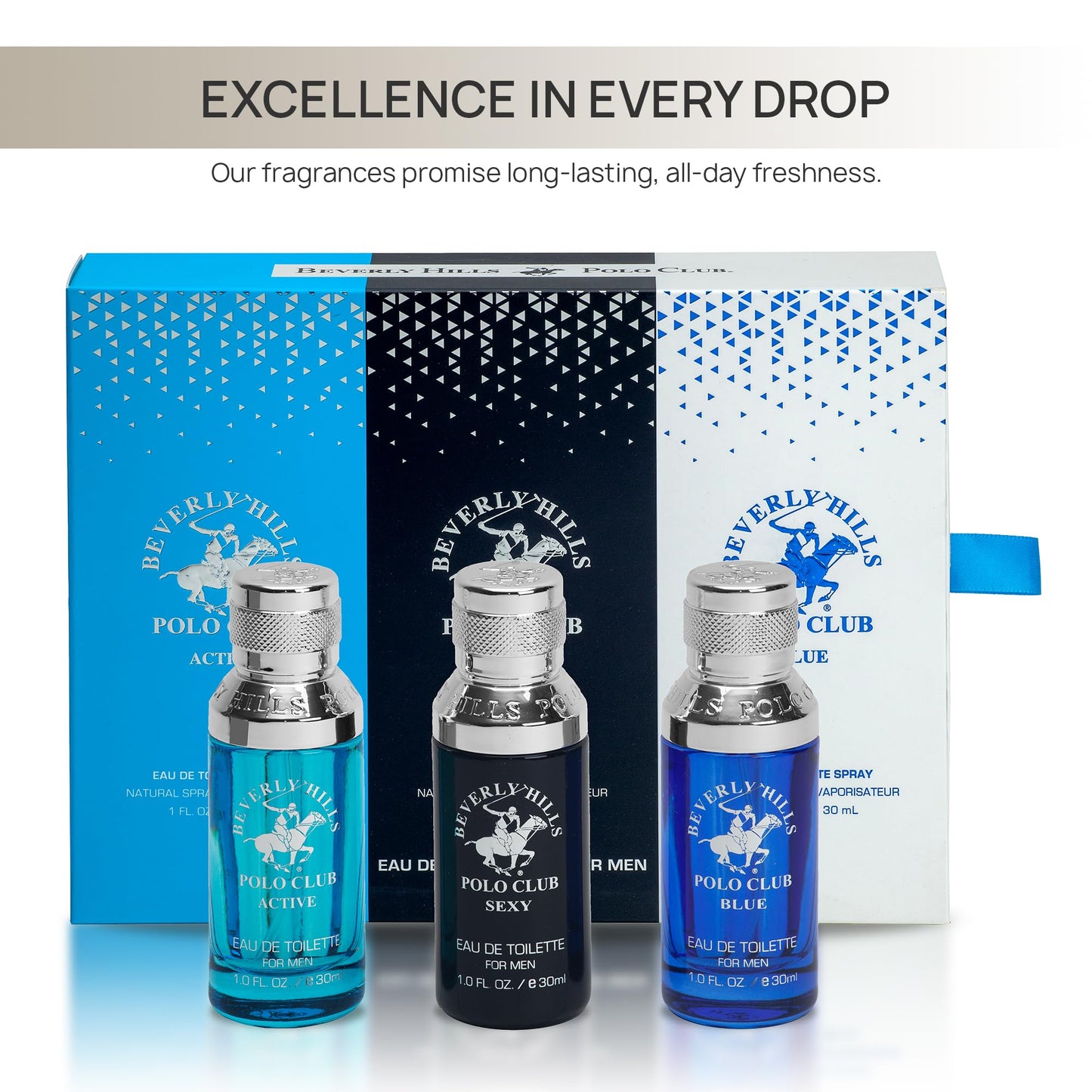 Beverly Hills Polo Club MENS 3PC SLIDER - BLUE VARIANT - CONTAINS BLUE/SEXY/ACTIVE 1OZ EDTs