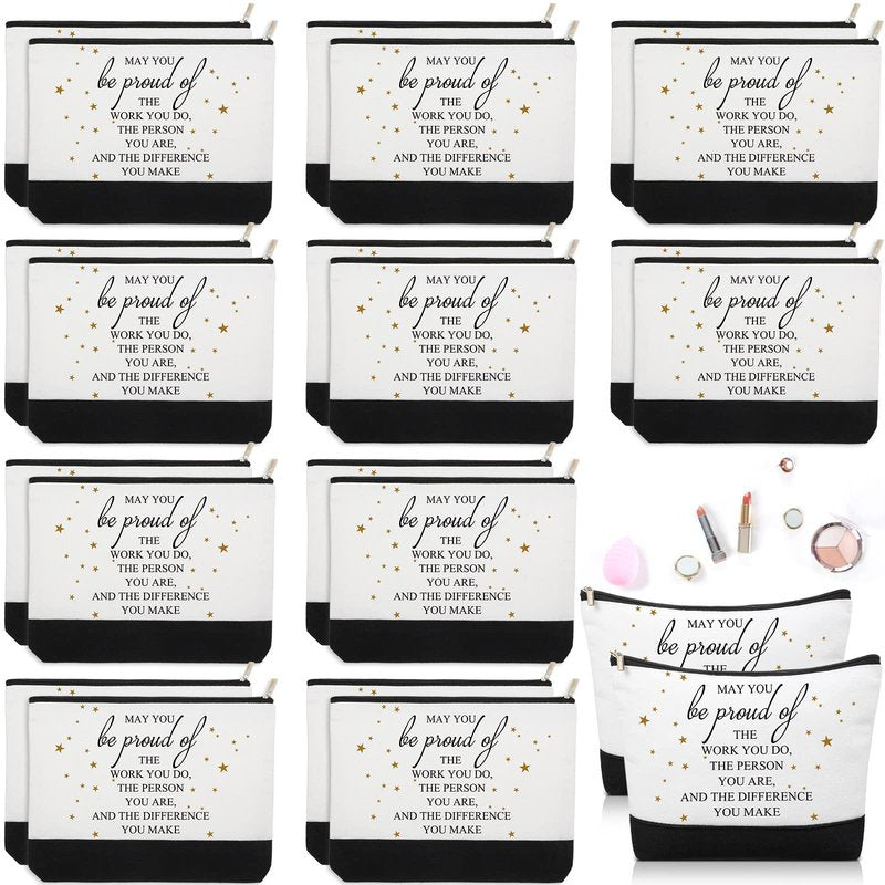 Roowest 20 Pcs Employee Appreciation Gifts Bulk Cosmetic Bags for Cna Week 2026 Makeup Bag Thank You Makeup Pouches with Zipper Office Groups Gift for Team Coworker Staff Nurse(White,Proud)