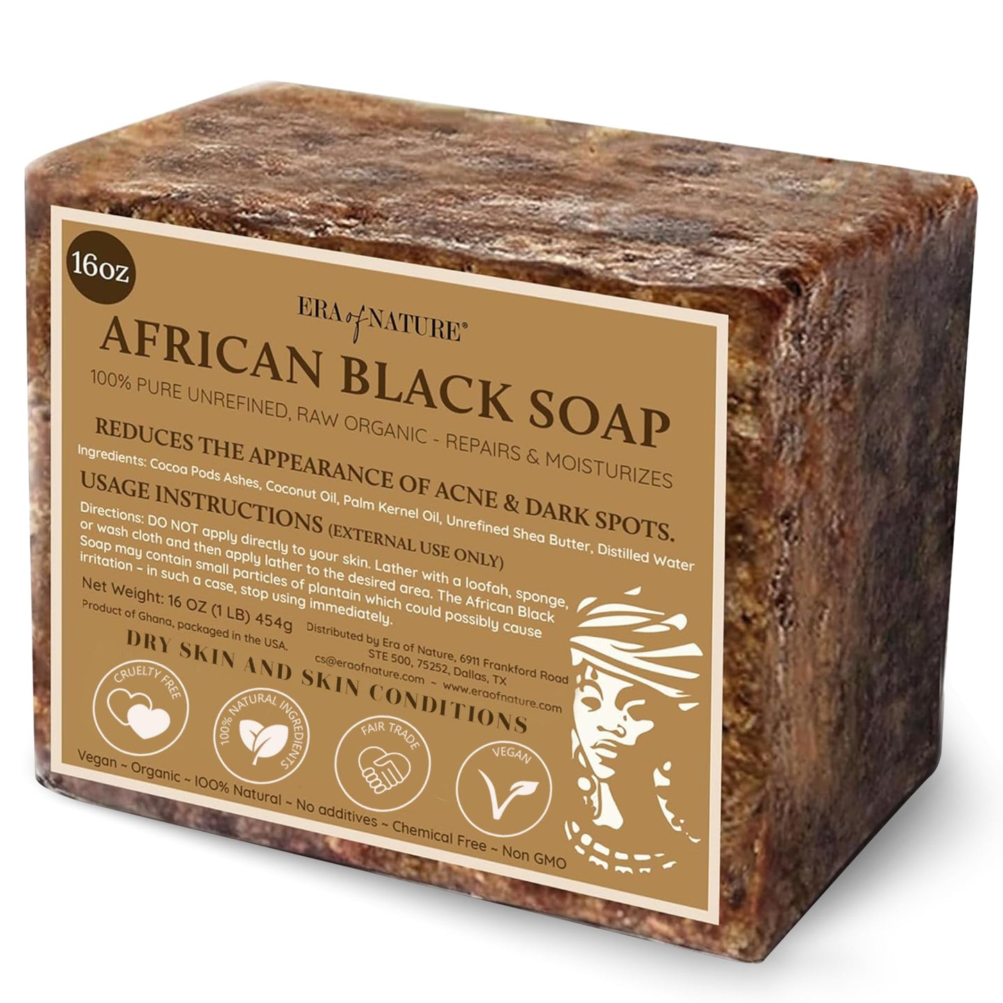 era of nature Best Raw ORGANIC AFRICAN BLACK SOAP, for Dry Skin and Skin Conditions. Pure & Natural Ingredients, Imported From Ghana - 3LB (48oz)