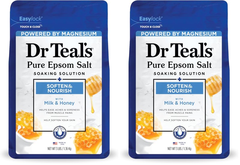 Dr Teal's Epsom Salt Soaking Solution, Soften & Nourish with Milk and Honey, 48 Oz (Packaging May Vary) (Pack of 2)