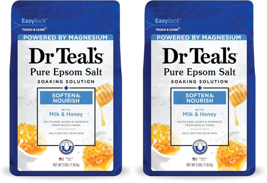 Dr Teal's Epsom Salt Soaking Solution, Soften & Nourish with Milk and Honey, 48 Oz (Packaging May Vary) (Pack of 2)