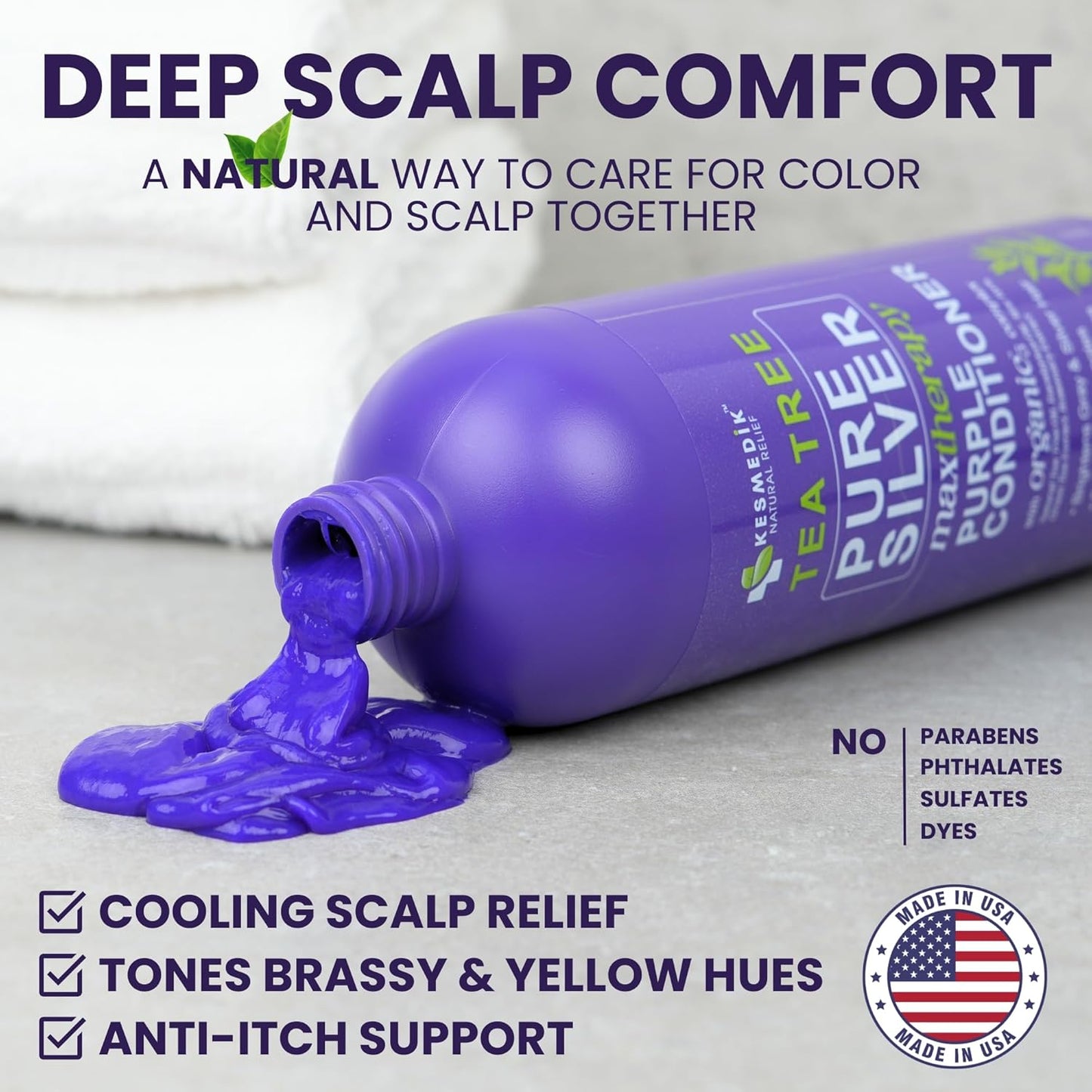 Tea Tree Purple Conditioner - Anti-Brass Toner for Blonde & Silver Hair | 16 fl oz, Softens & Repairs Damaged Hair