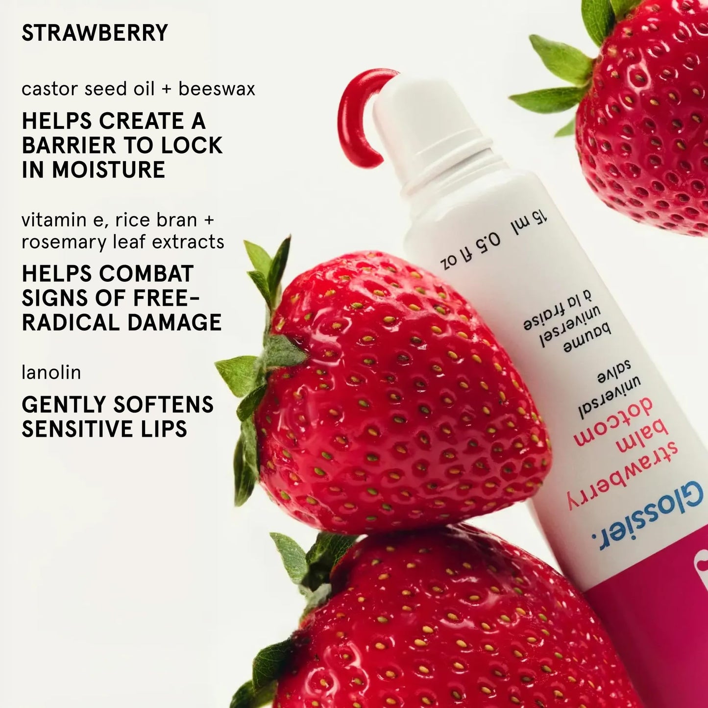Glossier Balm Dotcom Hydrating Tinted Lip Balm - Universal Salve, Up to 12 Hour Moisture for Dry Lips, Cuticles & Skin - Lanolin, Beeswax & Castor Oil - Strawberry, Jammy Pink Tint, 15ml