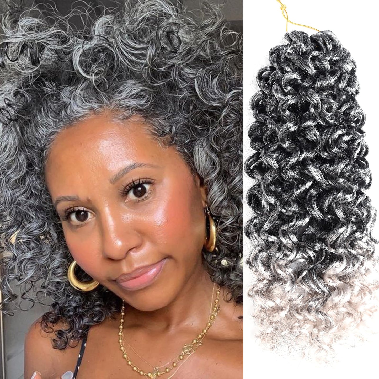 Silke Grey Curly Gogo Curl Ocean Wave Crochet Braids Hair 6 Pack Water Wave Hair Extensions For Women (14inch,Tgrey)