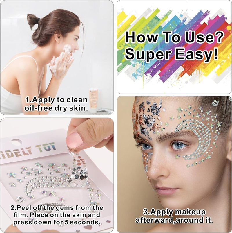 Face Gems - 8 Sheets of Mermaid Body Jewels with Rhinestones | Crystal Stickers for Parties & Festivals