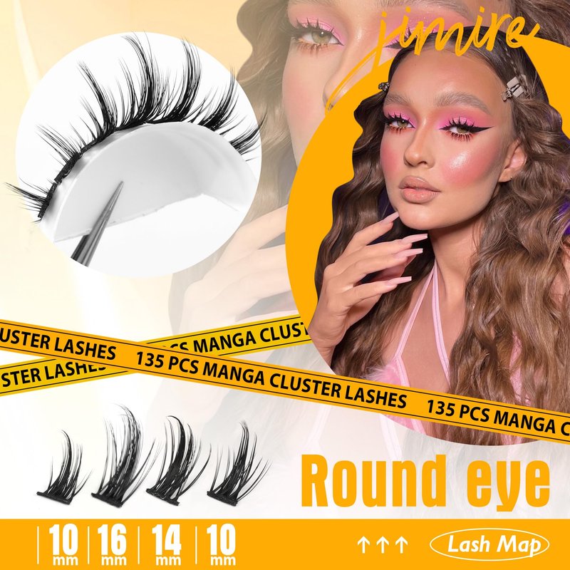 JIMIRE Manga Lash Clusters Kit Natural Anime Eyelash Clusters Kit 10-16MM Natural Lash Extension Kit with Lash Bond and Seal Lash Applicator Wispy D Curl Cluster Eyelash Extensions