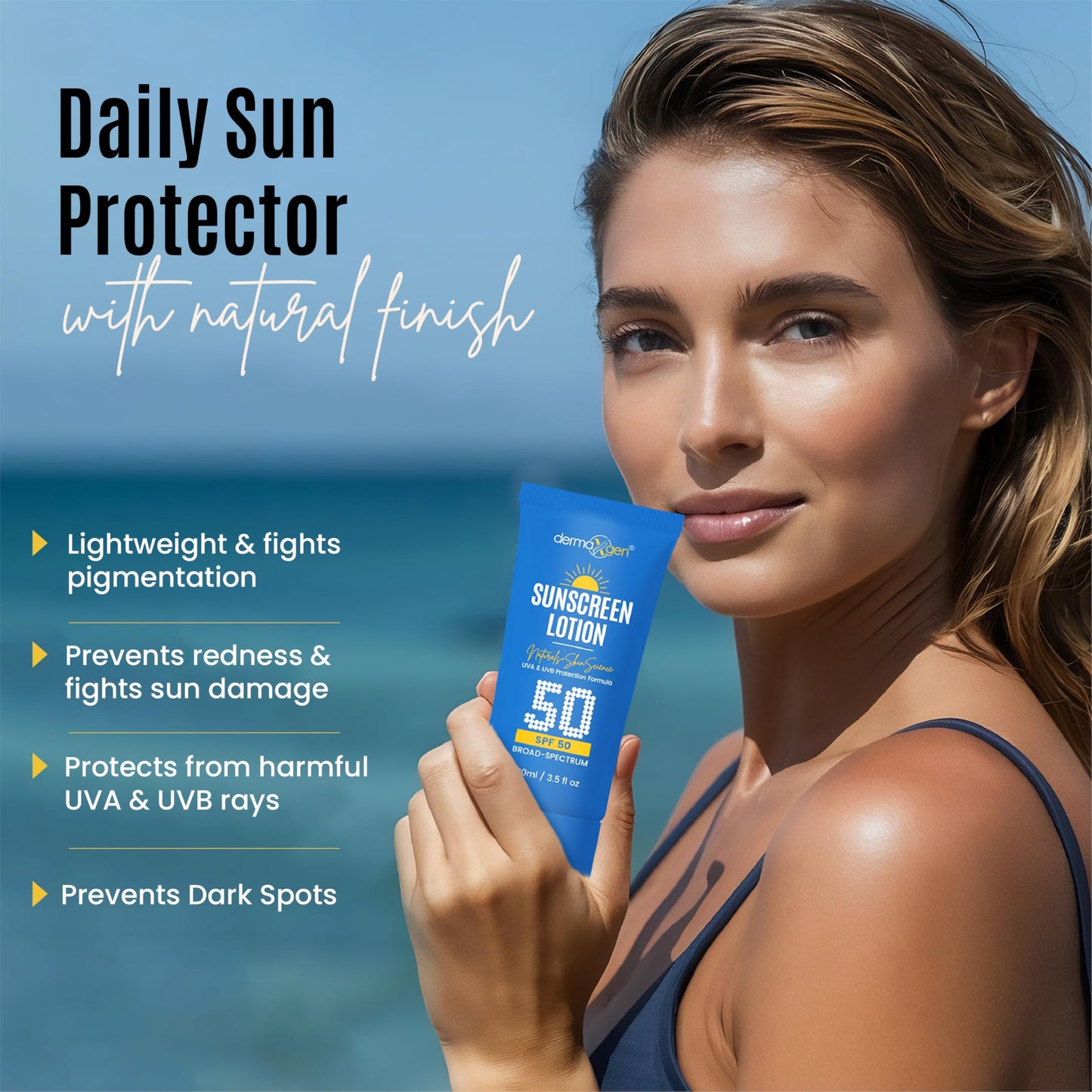 Dermaxgen Sunscreen Lotion SPF 50 – Lightweight, Non-Greasy Sun Protection for All Skin Types. Hydrates, Skin Shield , Water-Resistant Coverage for Radiant, Moisturized Skin.
