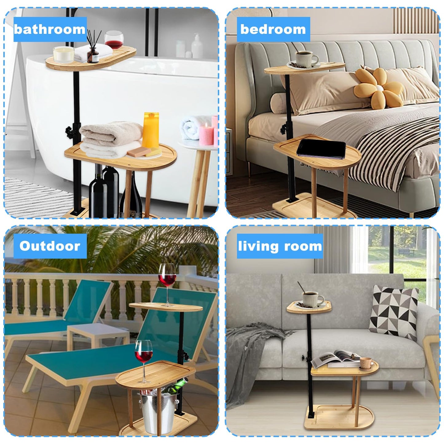 3 Layer Bath Tub Tray Table Liftable Freestanding Bamboo Bath Tray Caddy for Tub Against Wall Shelf Bathroom Organizer Shelf for Luxury Spa (Oval)
