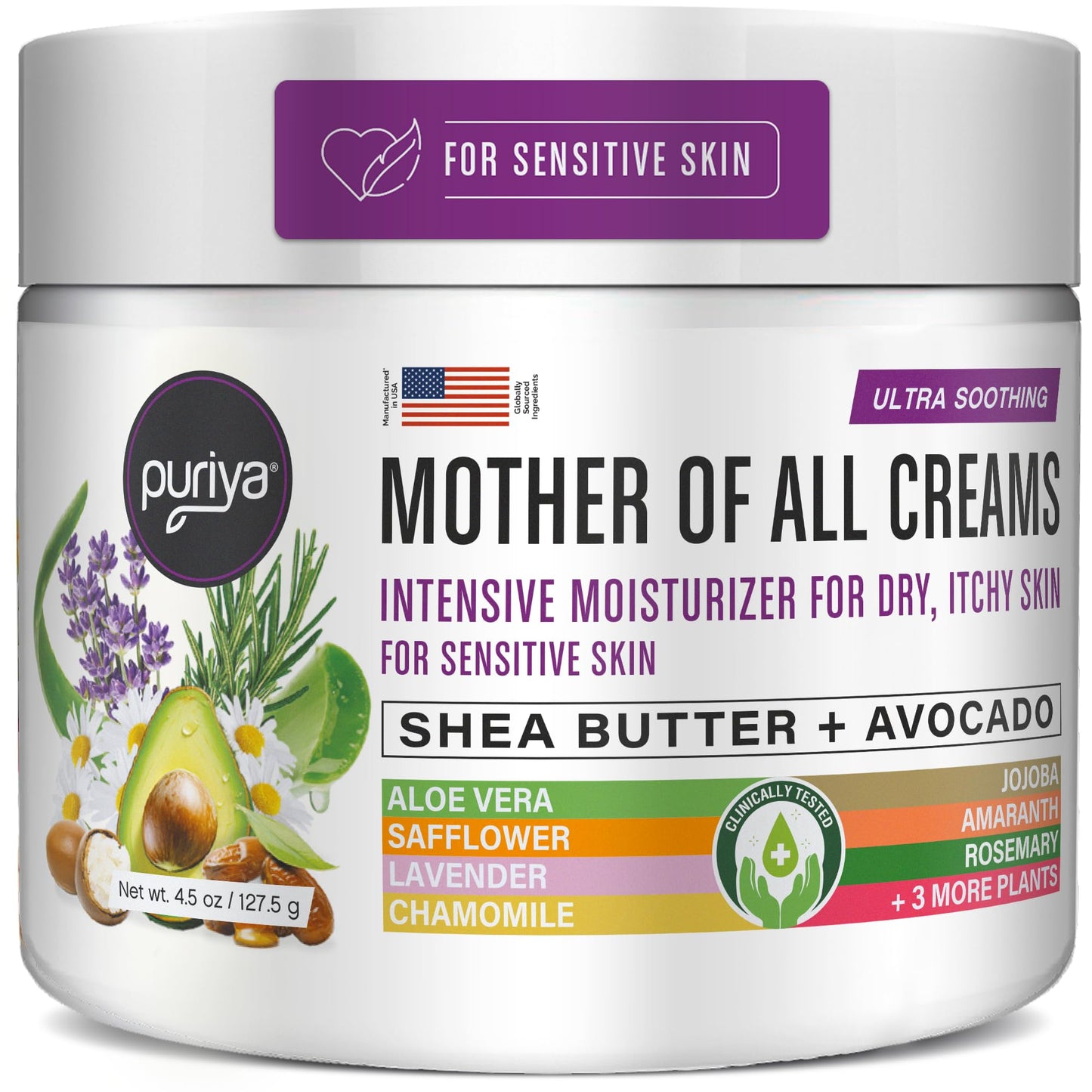 Puriya Intensive Moisturizer with Honey, Shea Butter, Hydrating, Soothing for Dry, Irritated, Sensitive Skin, Daily Multi Purpose Cream for Hands, Body, Long Lasting, Plant Based Mother of All Creams