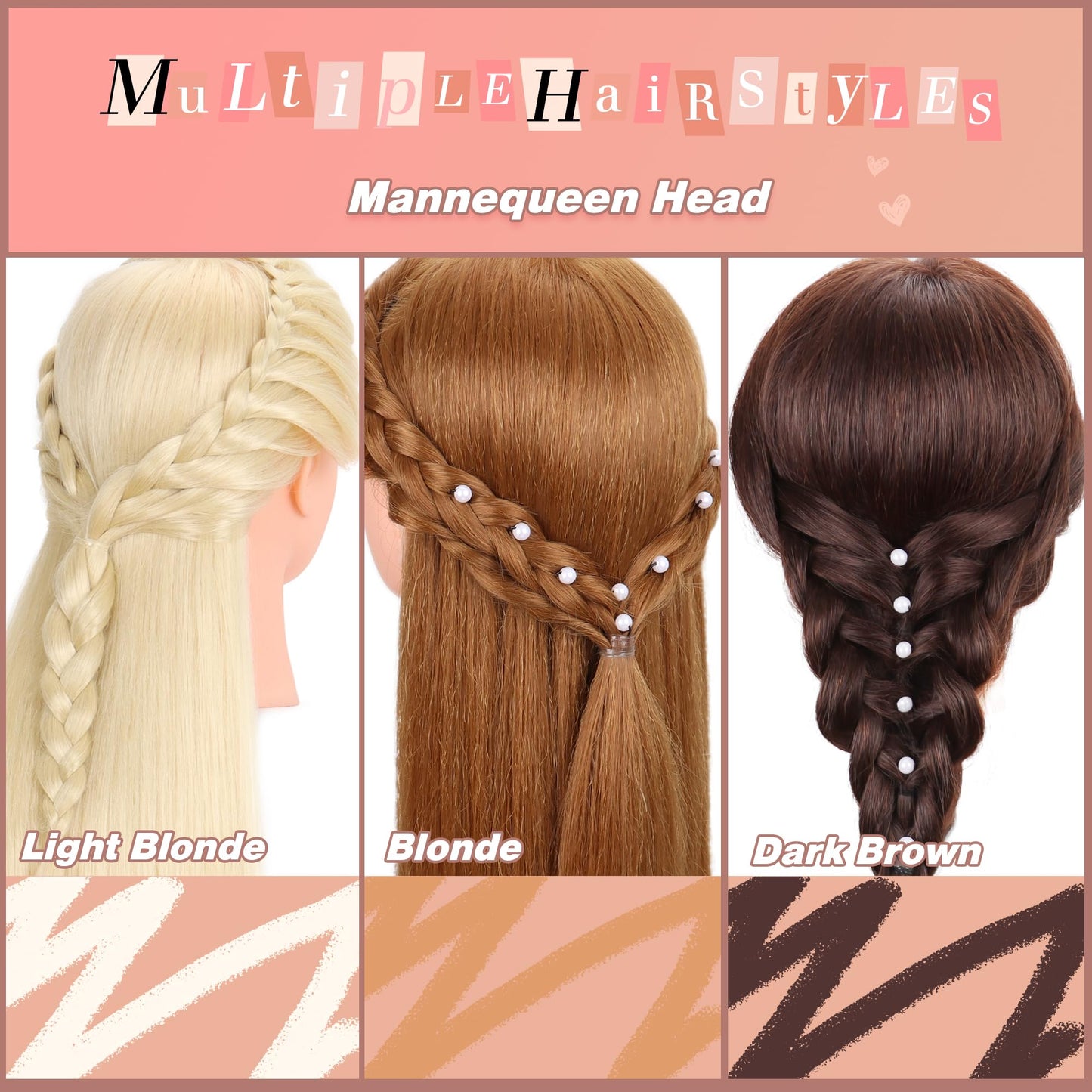 Mannequin Head with Hair 80% Real Human Hair 26-28'' Cosmetology Mannequin Head for Styling Practice on Braiding Manikin Head with Clamp Stand and Tools (Dark Brown)