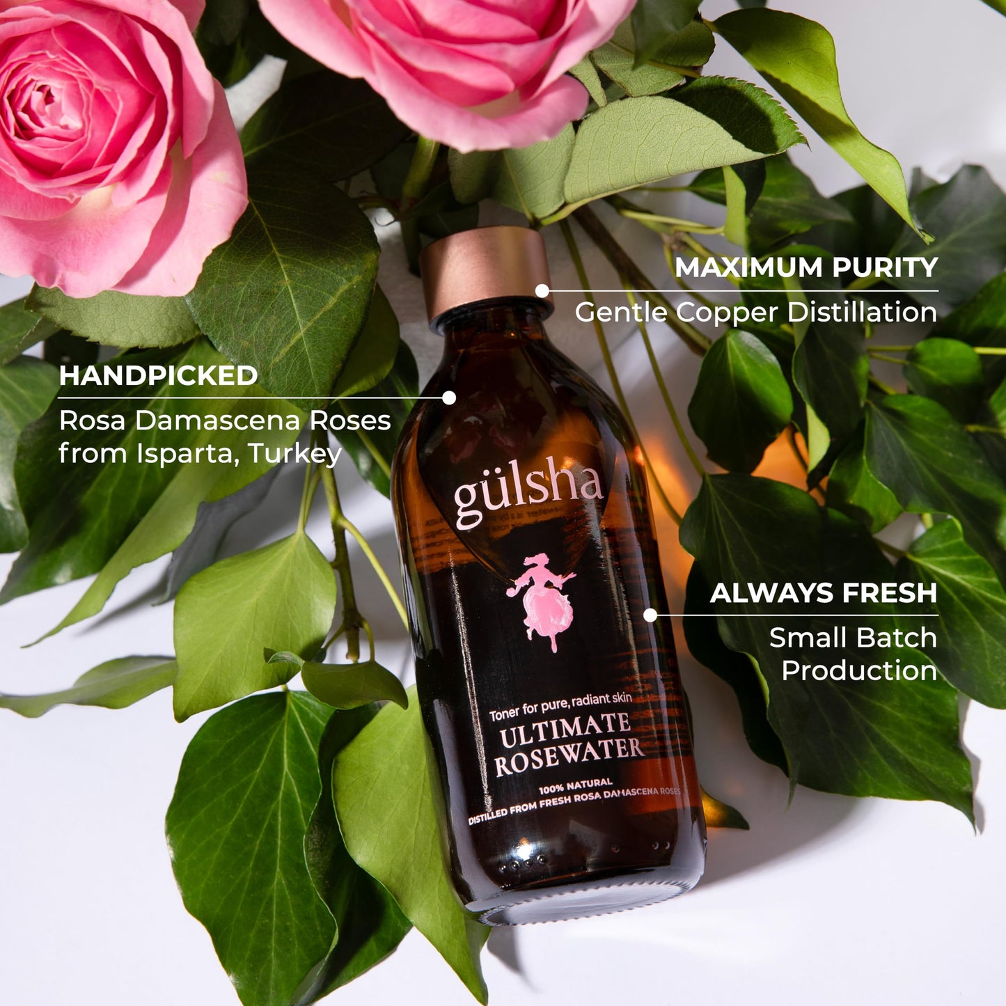GULSHA ULTIMATE ROSEWATER, Natural Rosa Damascena Flower Water, Cleanses, Nourishes and Tones Skin, Restores Radiance to Your Skin, Free from Chemicals, 100% Natural Glow Rose Essence, 200ml/6.76fl oz