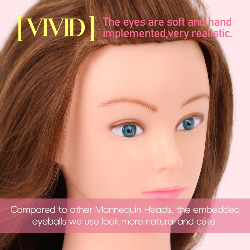 Mannequin Head Human Hair with Tripod Stand 22"-24" Female 100% Human Hair Mannequin Head Hair Styling Cosmetology Manikin Head Doll Head for Hairdresser with Clamp Holder and Tools (#4 Set)