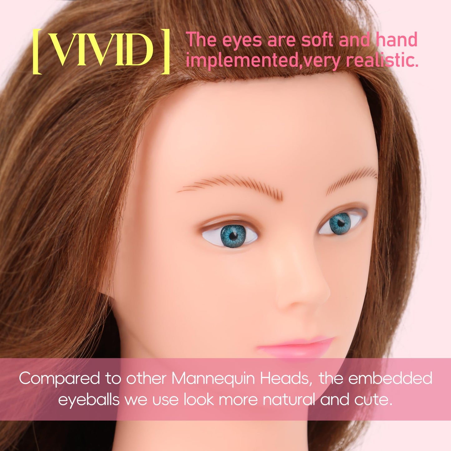 Mannequin Head Human Hair with Tripod Stand 22"-24" Female 100% Human Hair Mannequin Head Hair Styling Cosmetology Manikin Head Doll Head for Hairdresser with Clamp Holder and Tools (#4 Set)