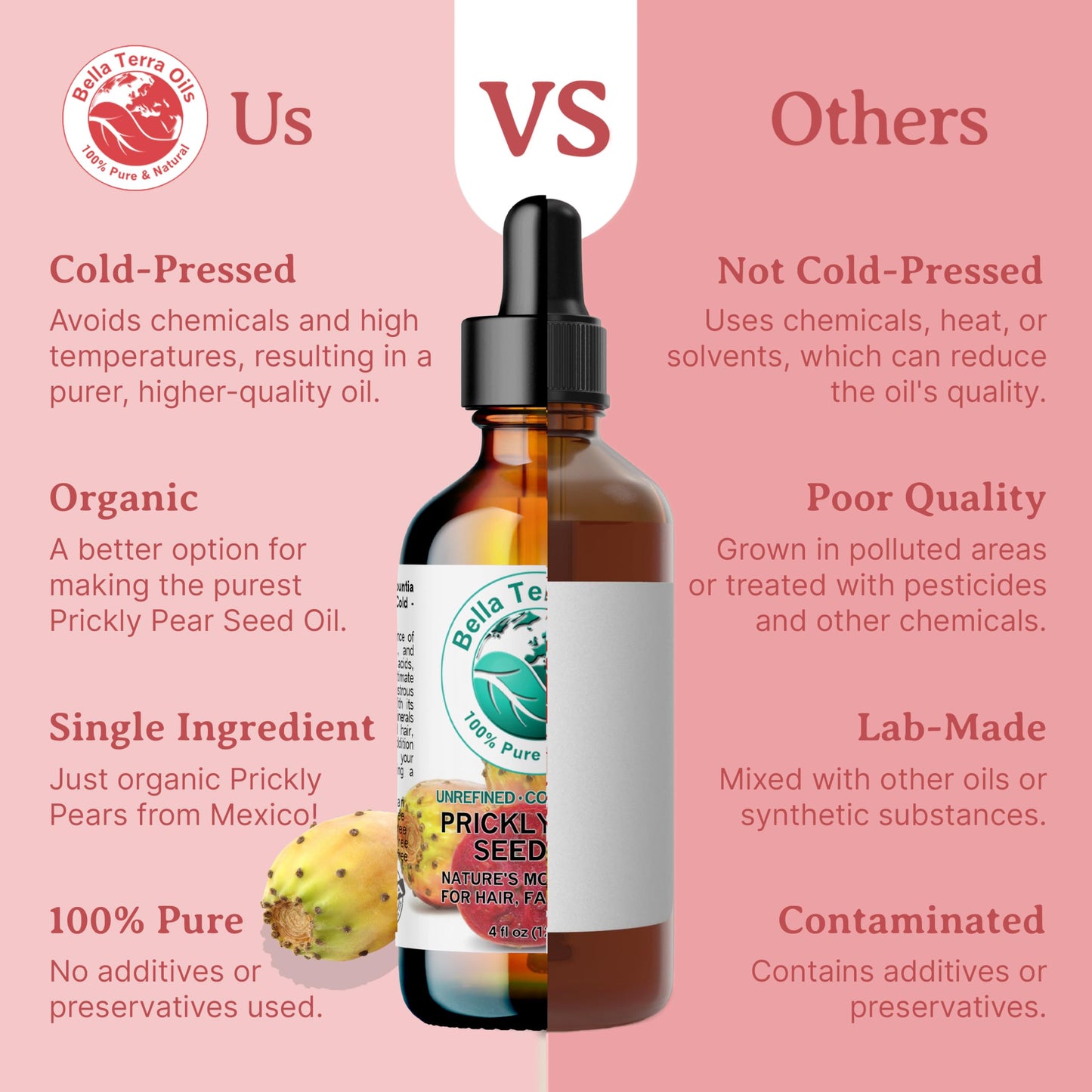 Bella Terra Oils - Prickly Pear Seed Oil 8 oz - Dive into the Richness of Cactus Oil, Bursting with Antioxidants & Minerals, Elevate Your Skin’s Vitality
