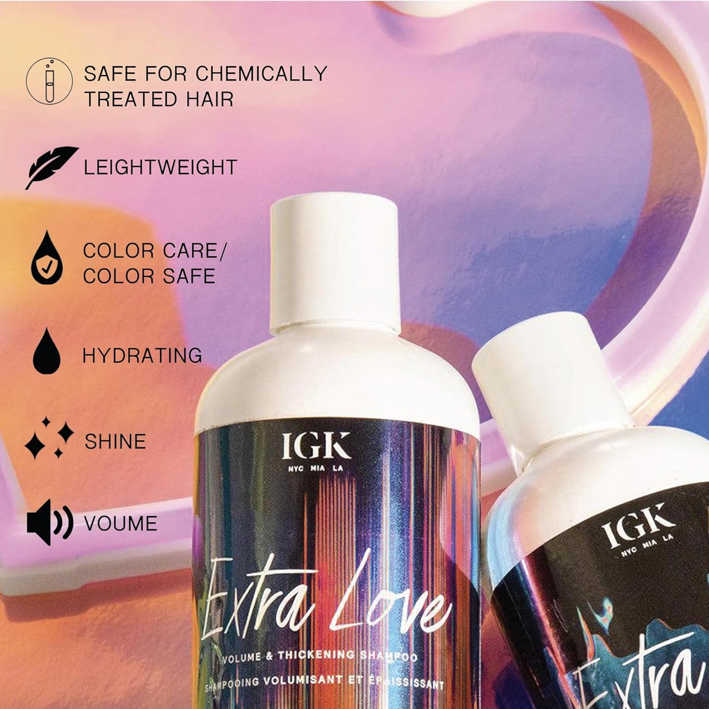 IGK EXTRA LOVE Volume & Thickening Shampoo & Conditioner Set - Vegan, Cruelty-Free, 8 oz (Pack of 2) | Boost Volume & Balance Scalp