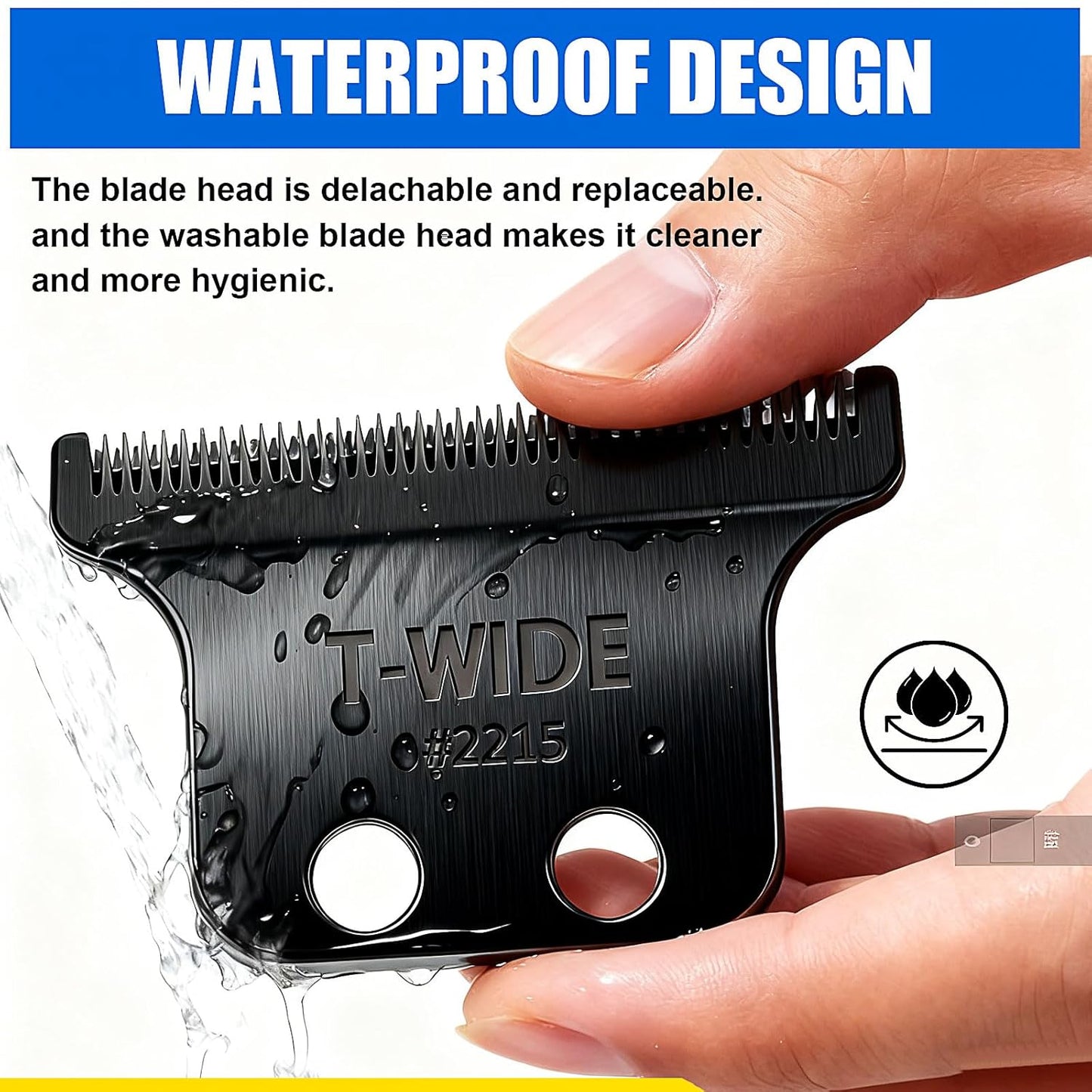 Replacement T Wide Blades for Wahl 5 Star Detailer Li Trimmer - Adjustable Stainless Steel Zero-Gap Blade | 1PC Black