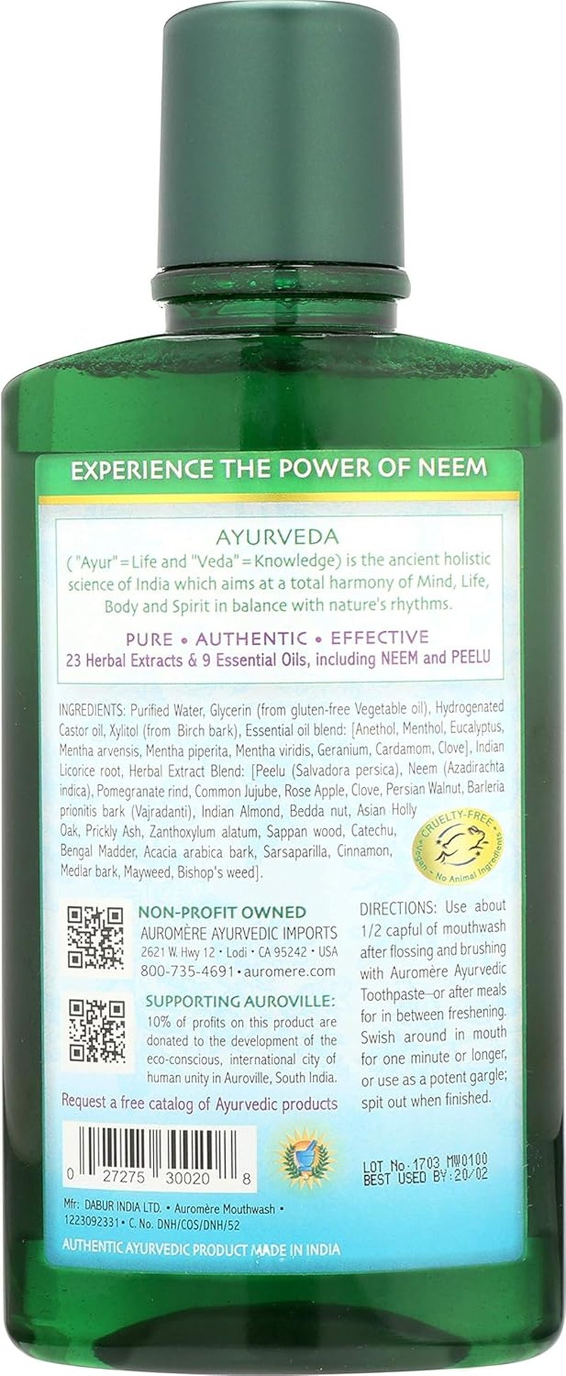 Ayurvedic Natural Mouthwash - Alcohol-Free Neem Oral Rinse for Fresh Breath | 16 Fl Oz, 2 Pack