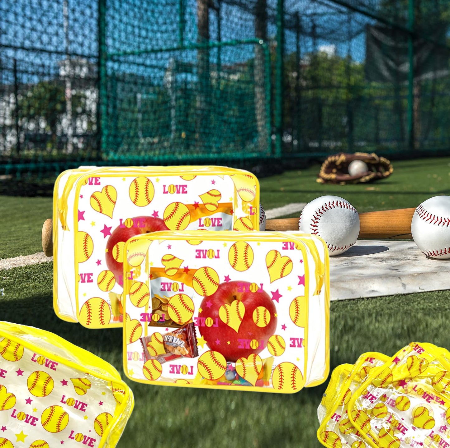 oyhqes 15PCS Softball Cosmetic Bag-Waterproof Softball Goodie Bag PVC Clear Portable Makeup Bags 6.1 x 4.72 x 2.36''Softball Team Gifts for Girls Team Player
