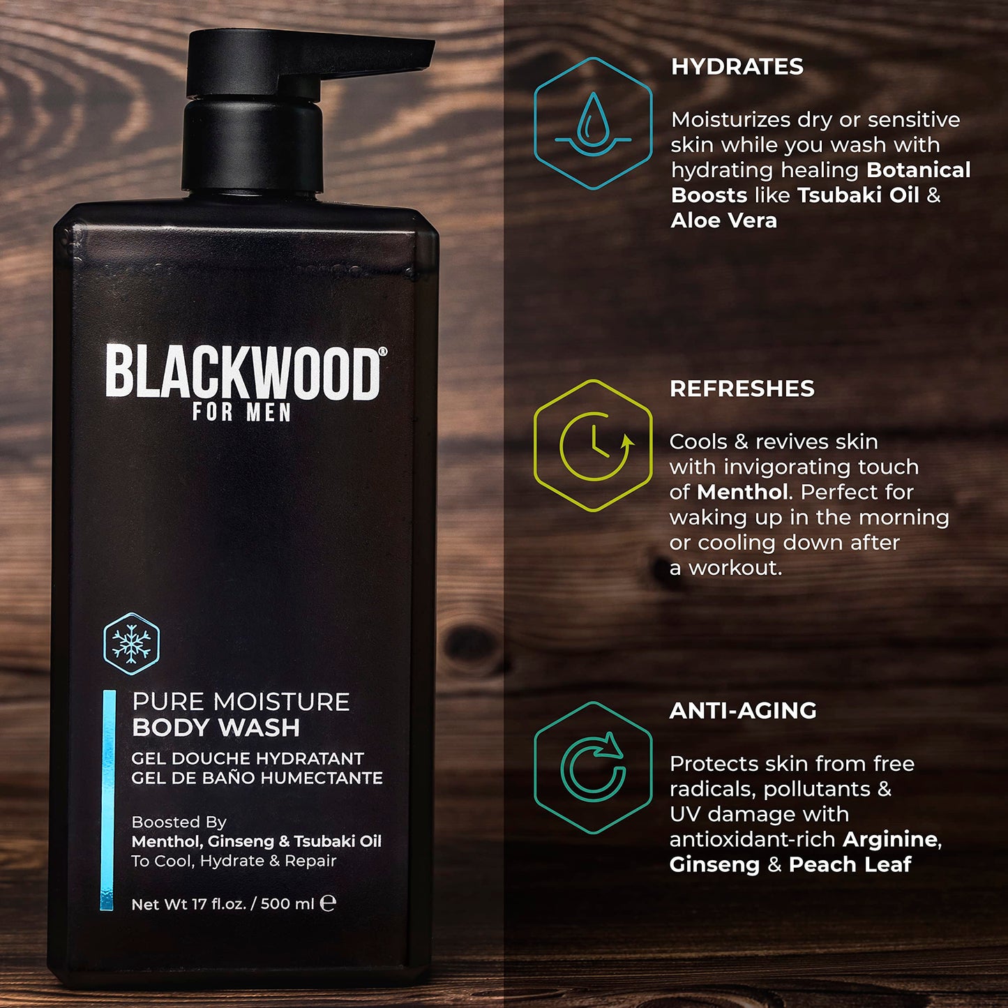 BLACKWOOD FOR MEN Active Man Daily Conditioner (17oz) and Pure Moisture Body Wash (17oz) Bundle - Natural Vegan Formula - Sulfate Free, Paraben Free, & Cruelty Free