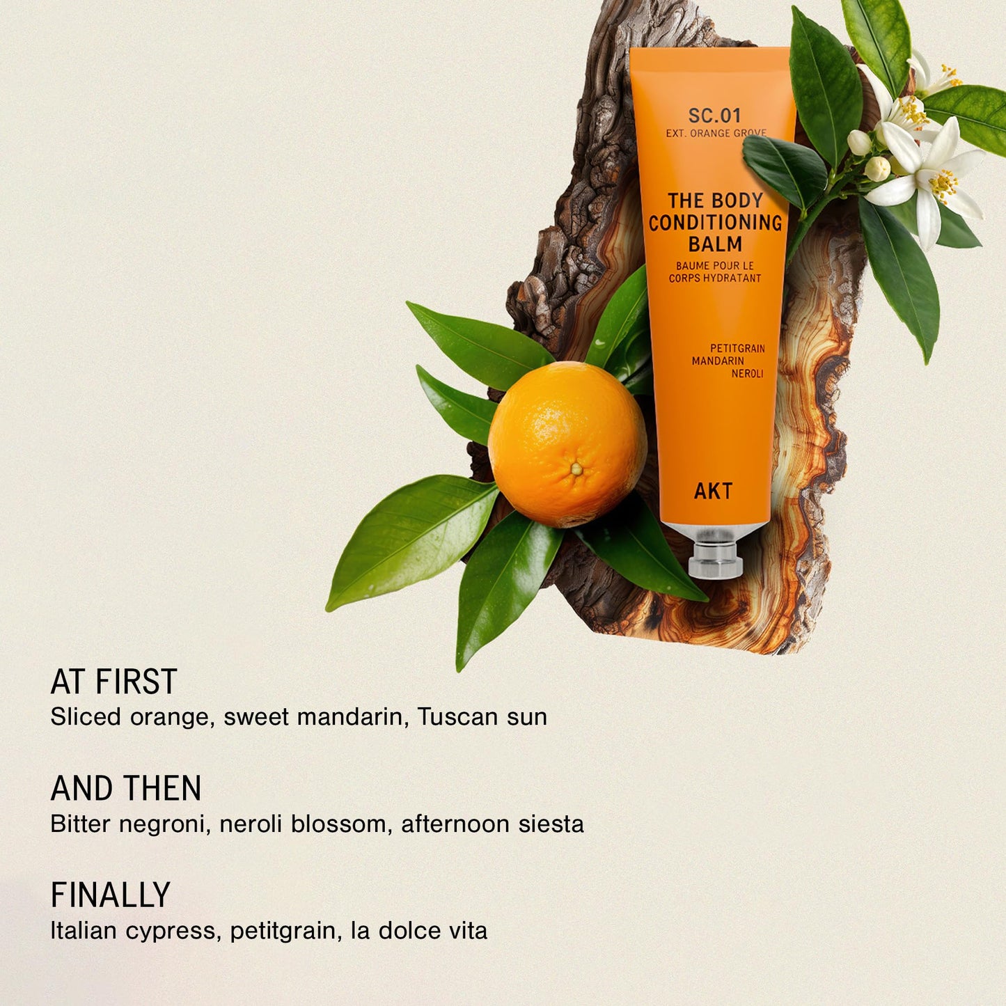 AKT The Body Conditioning Balm 3.4 Fl Oz, Firming Cream, Hydrating Body Balm with Olive Squalane & Lactic Acid, Vegan Moisturizer, Plastic Free, Sc.01 Orange Grove, All Genders