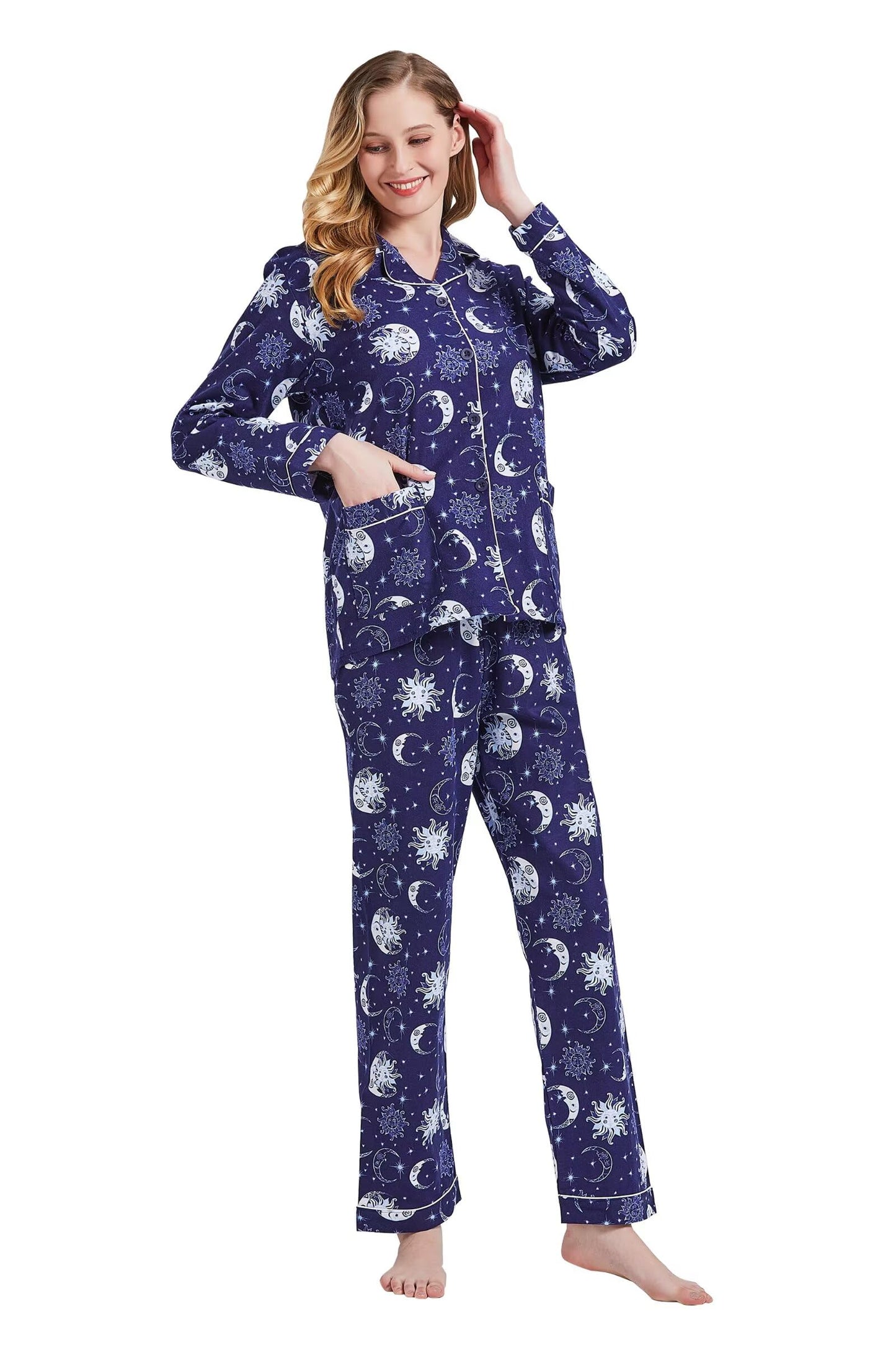amaxer Women's Flannel Pajama Set 100% Cotton Soft Christmas Pajamas For Women Long Sleeve Pjs Button Down Warm Sleepwear