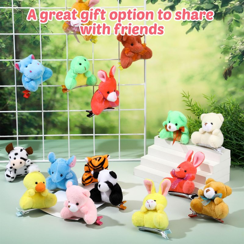 Luinabio 30 Pcs Plush Animal Hair Clips Rave Trinkets for Festival Valentines Gift Goodie Bags No Candy Treat Cute Small Animals Plush Hairpins Funny Hair Accessories for Women Rave Party